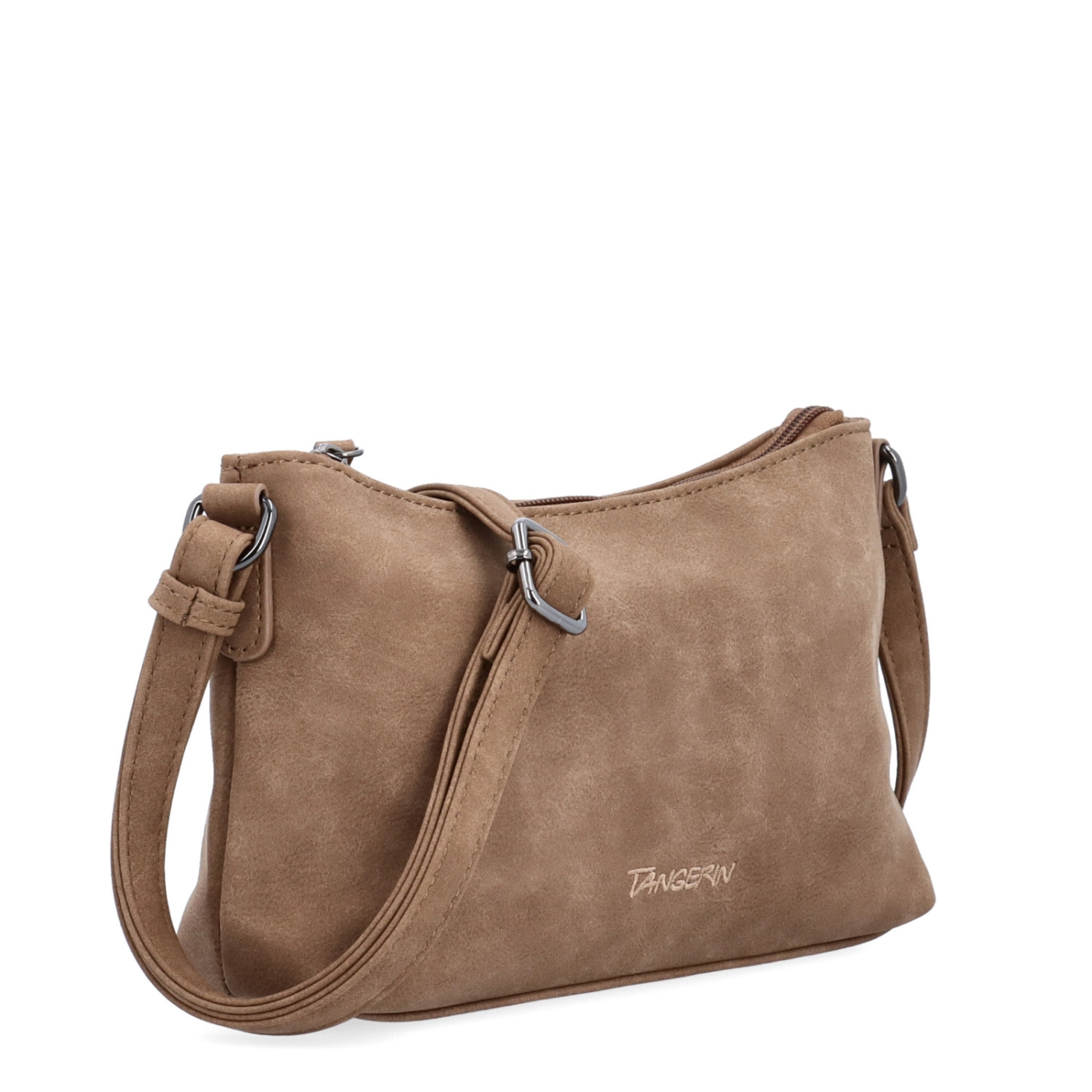 Malá elegantní crossbody kabelka Tangerin materiál syntetická kůže zapínání na zip barva taupe velikost malá 1109 T