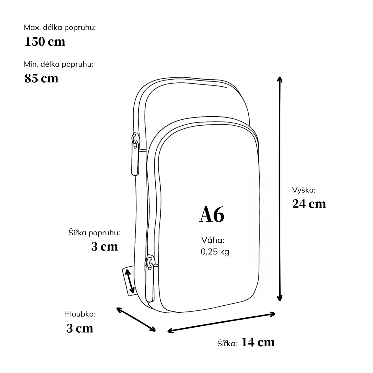 Praktická crossbody taška na mobil a peněženku Carmelo materiál nylon zapínání na zip barva černá velikost malá 6600 C Rozměry