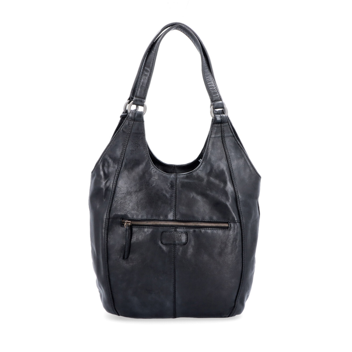 Elegantní kožená shopper kabelka s prošitím Noelia Bolger materiál kůže zapínání na zip barva černá velikost střední NB 2044 C Zezadu