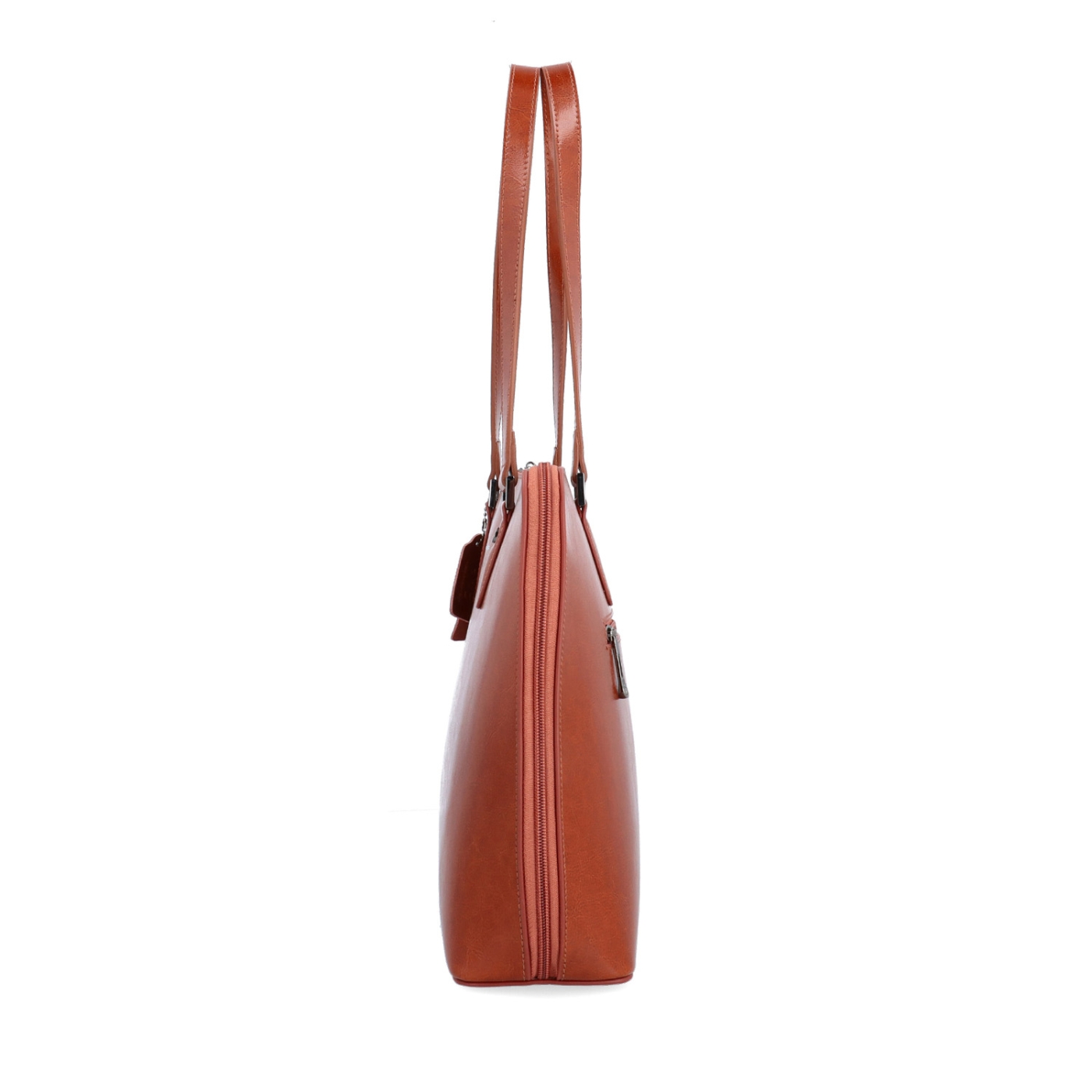Elegantní kožená kabelka Noelia Bolger materiál kůže zapínání na zip barva koňaková velikost velká NB 0057 KO Z boku