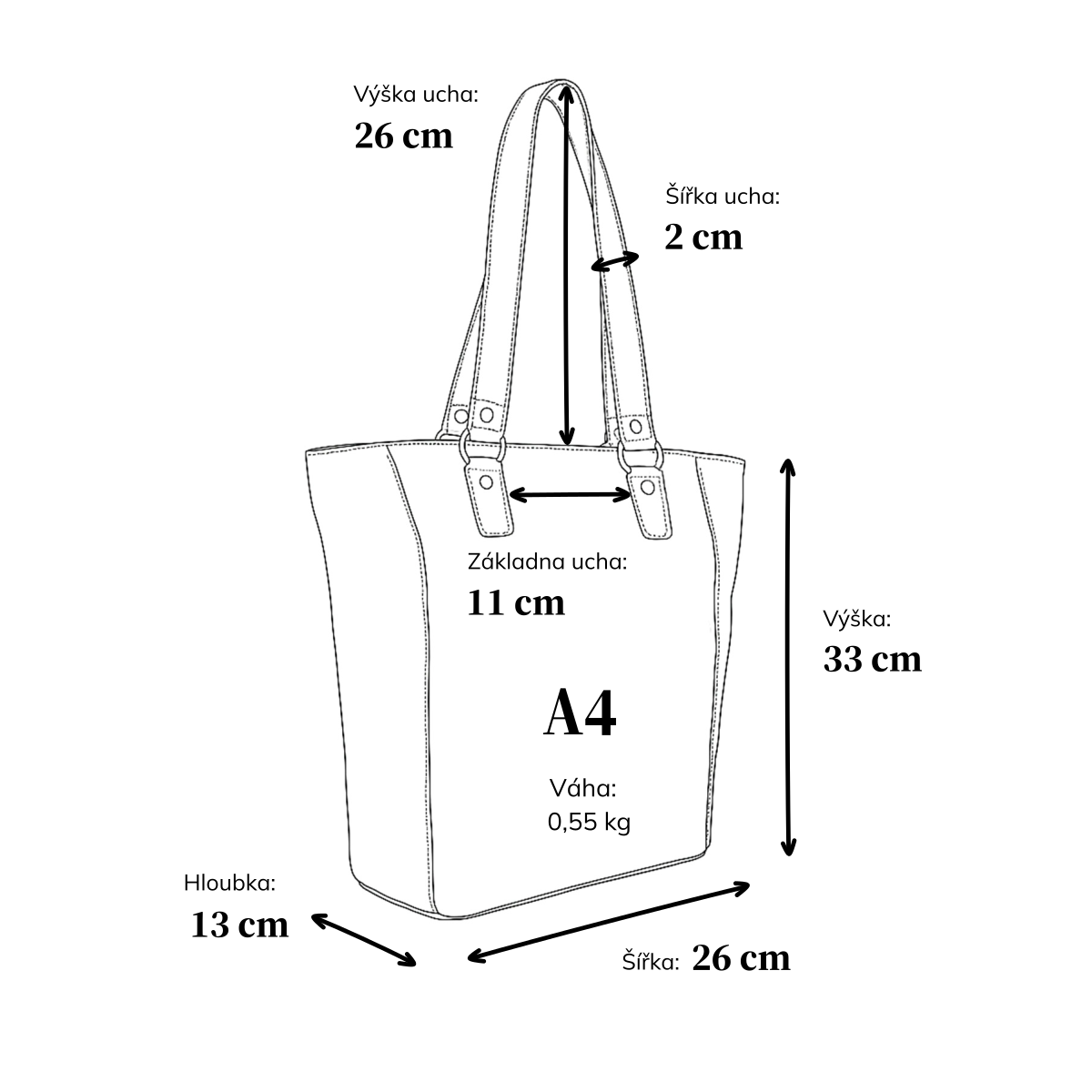 Elegantní shopperka Tangerin materiál syntetická kůže zapínání na zip barva černá velikost velká 8015 C Rozměry