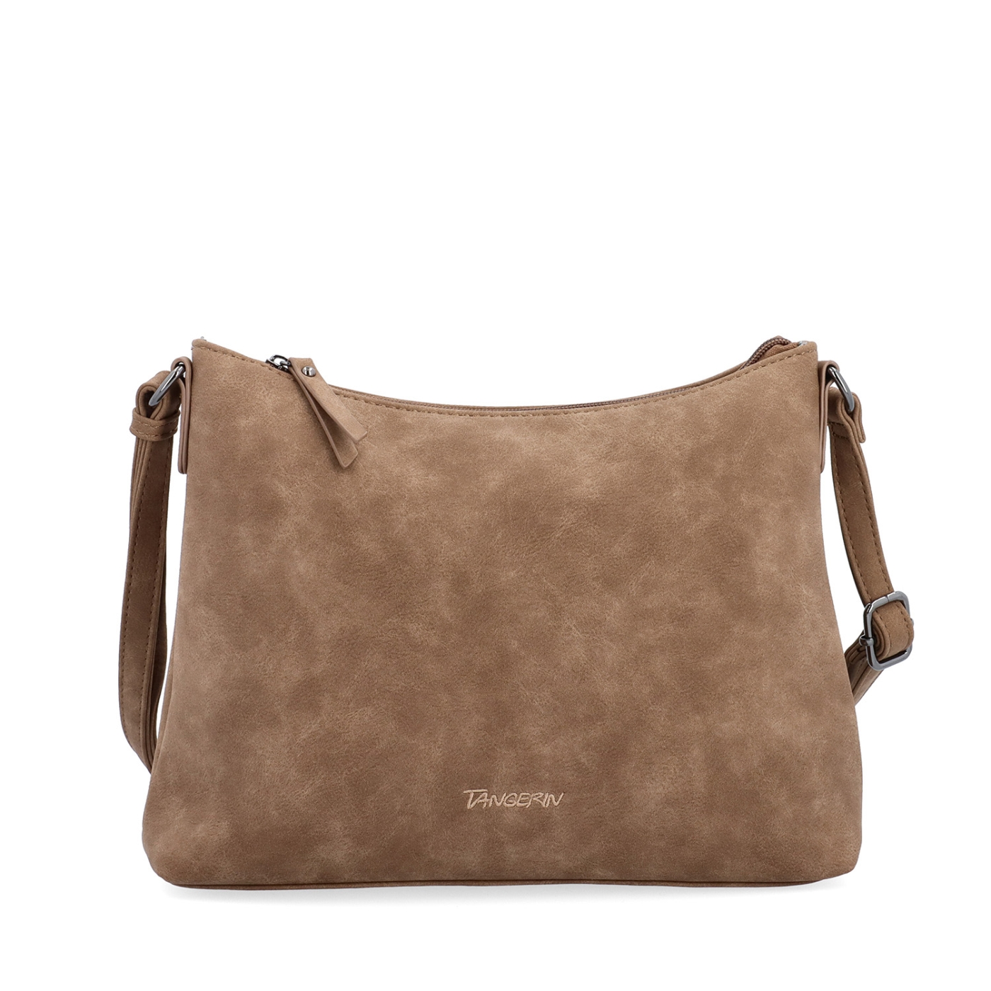 Dámská elegantní crossbody kabelka Tangerin materiál syntetická kůže zapínání na zip barva taupe velikost malá 1110 T Zepředu