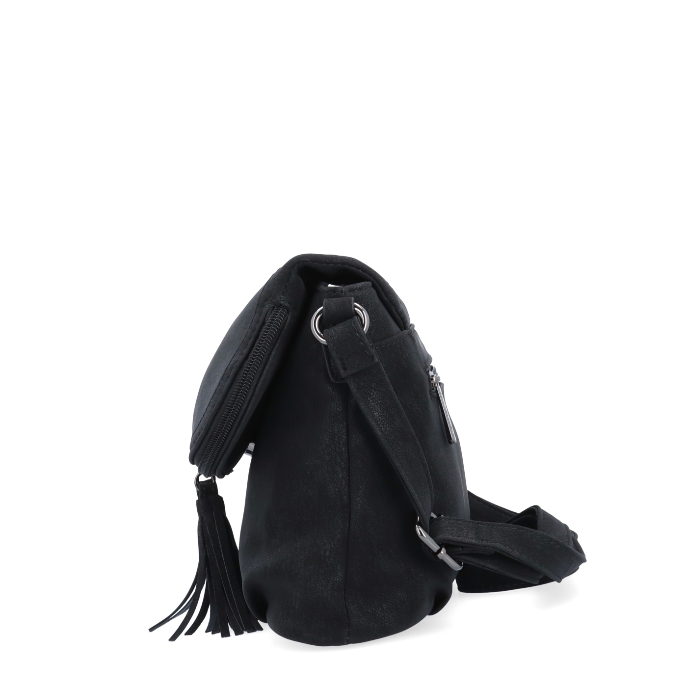 Stylová crossbody kabelka s praktickou klopou Carmelo materiál syntetická kůže zapínání na zip barva černá velikost malá 4661 C Z boku