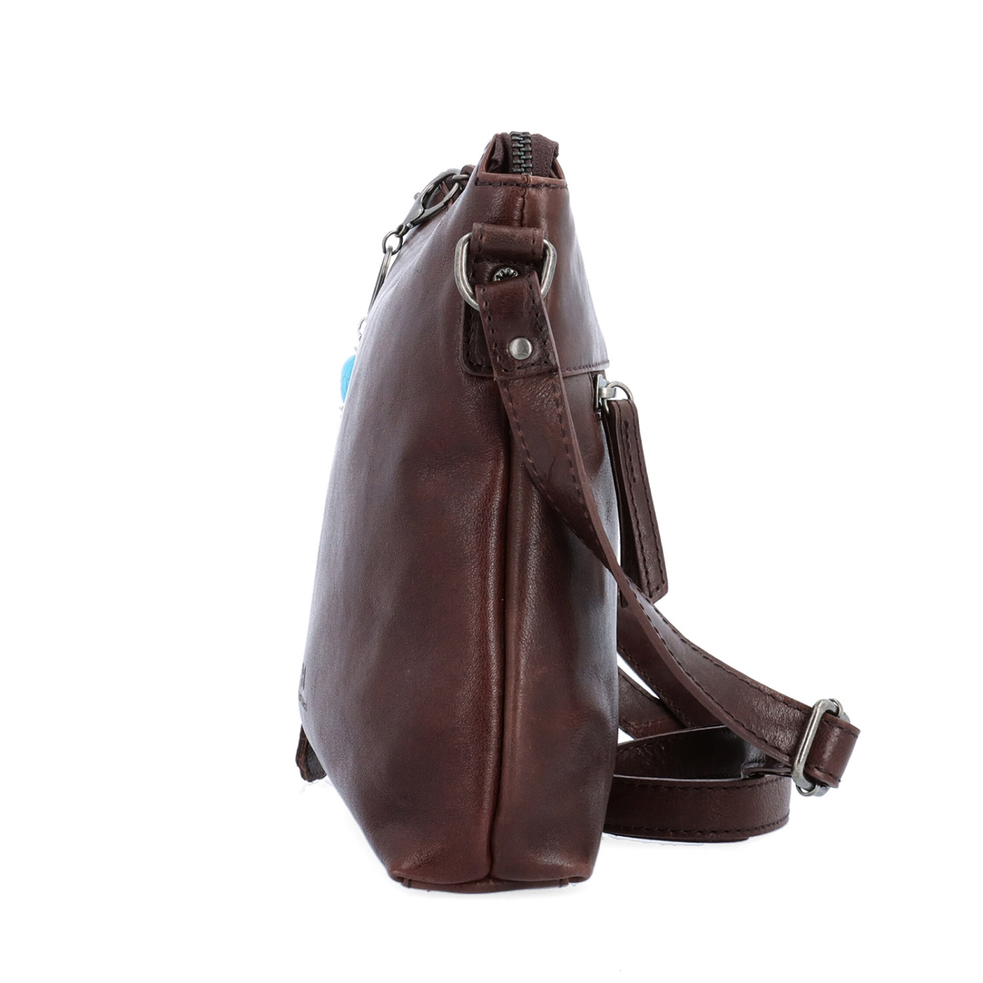Kožená crossbody kabelka s přívěskem Noelia Bolger materiál kůže zapínání na zip barva hnědá velikost malá NB 3100 H Z boku