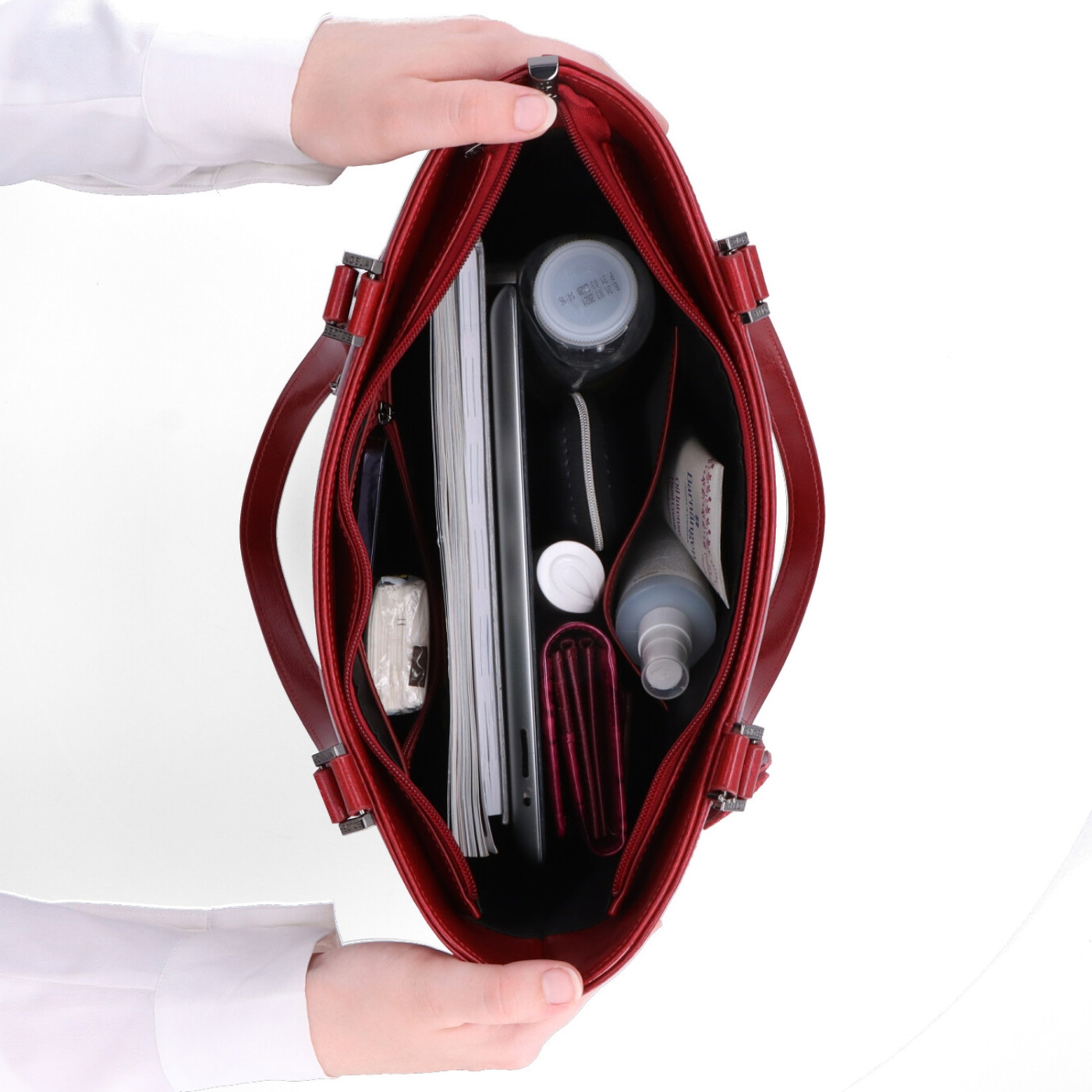 Kožená business kabelka Noelia Bolger materiál kůže zapínání na zip barva červená velikost velká NB 0094 TCV Vnitřek