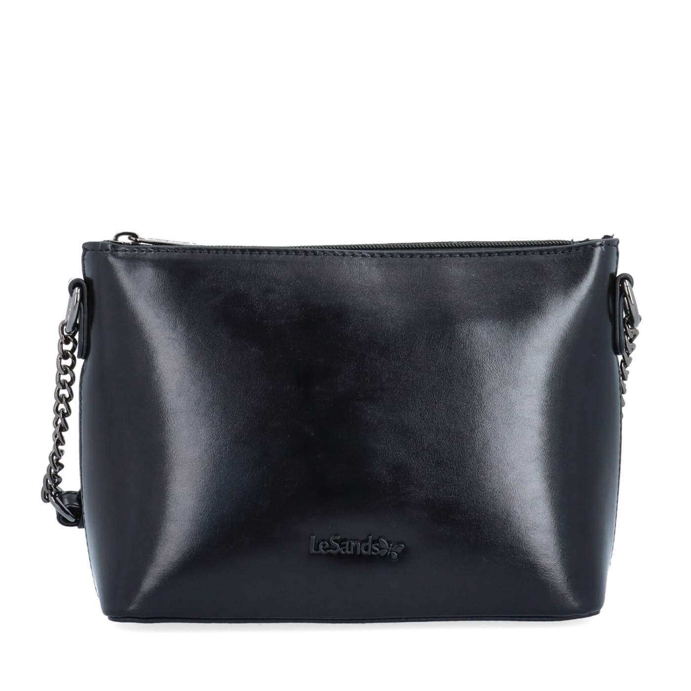 Elegantní crossbody kabelka s řetízkem Le Sands materiál syntetická kůže zapínání na zip barva černá velikost malá 4379 C Zepředu