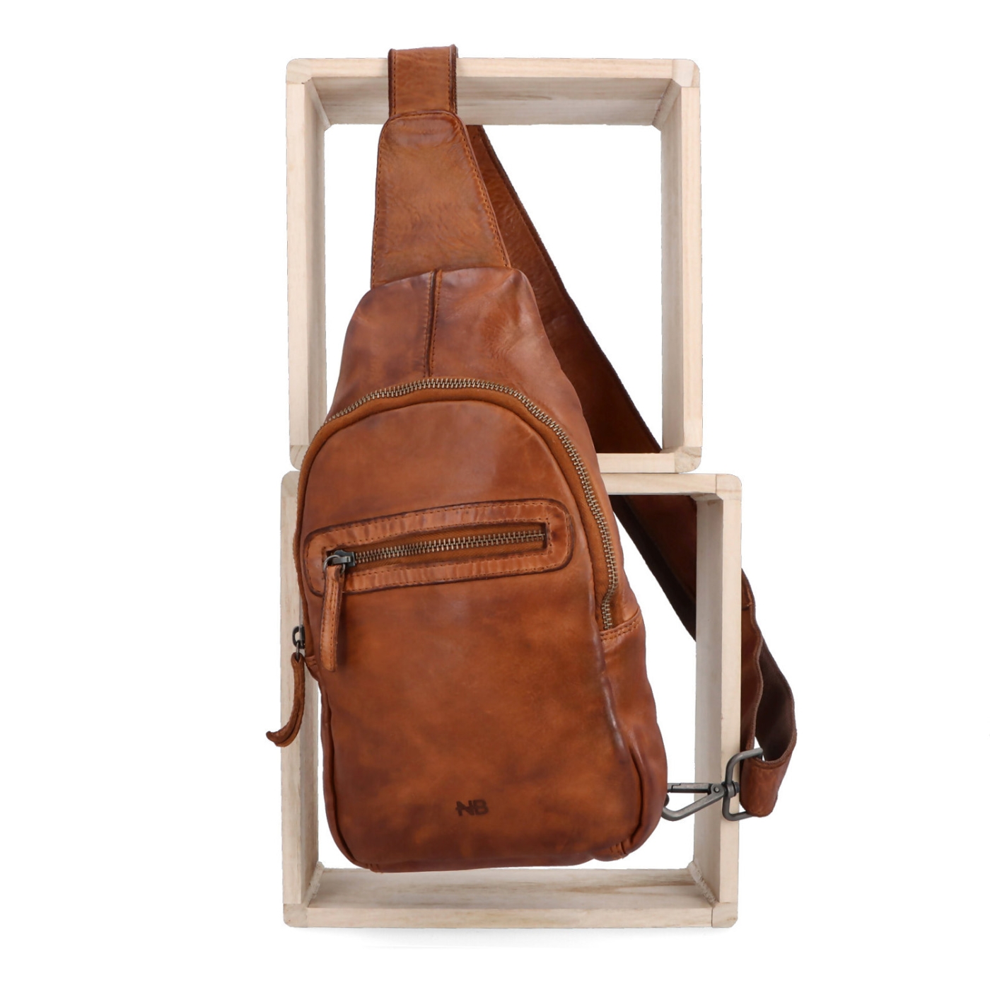 Kožený crossbody bodybag s variabilním nošením Noelia Bolger materiál kůže zapínání na zip barva koňaková velikost malá NB 2034 KO