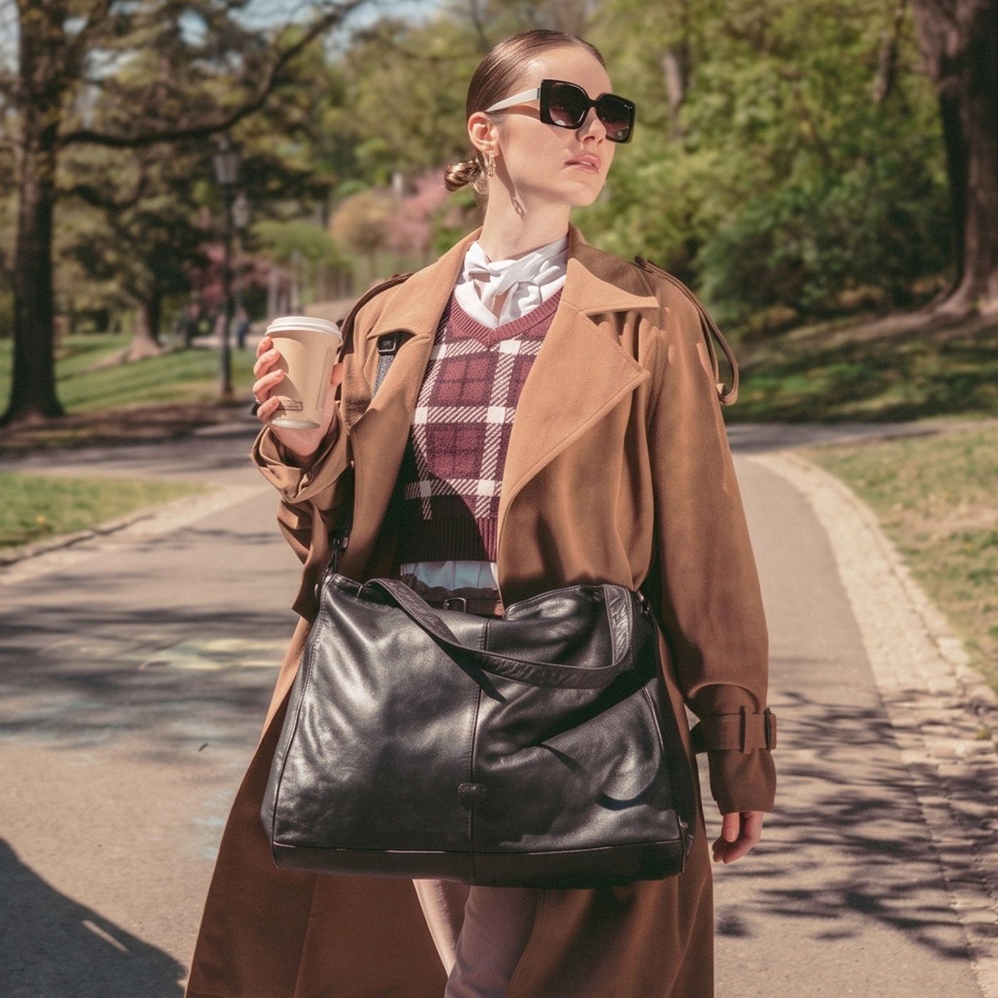 Prostorná kožená kabelka přes rameno Noelia Bolger materiál kůže zapínání na zip barva černá velikost velká NB 2422 C Lifestyle