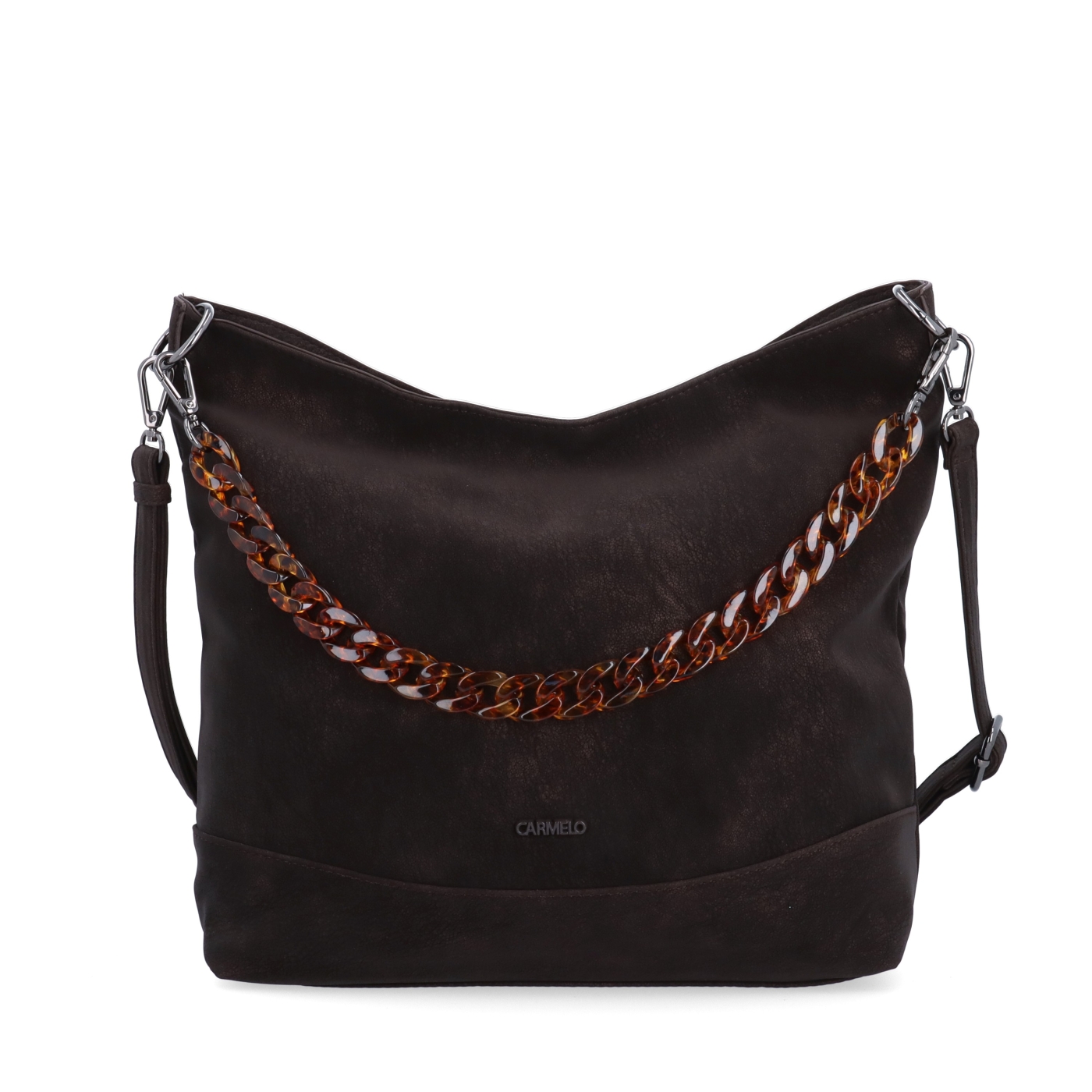 Stylová crossbody kabelka s odepínacím řetízkem Carmelo materiál syntetická kůže zapínání na zip barva hnědá velikost střední 4660 TH Zepředu