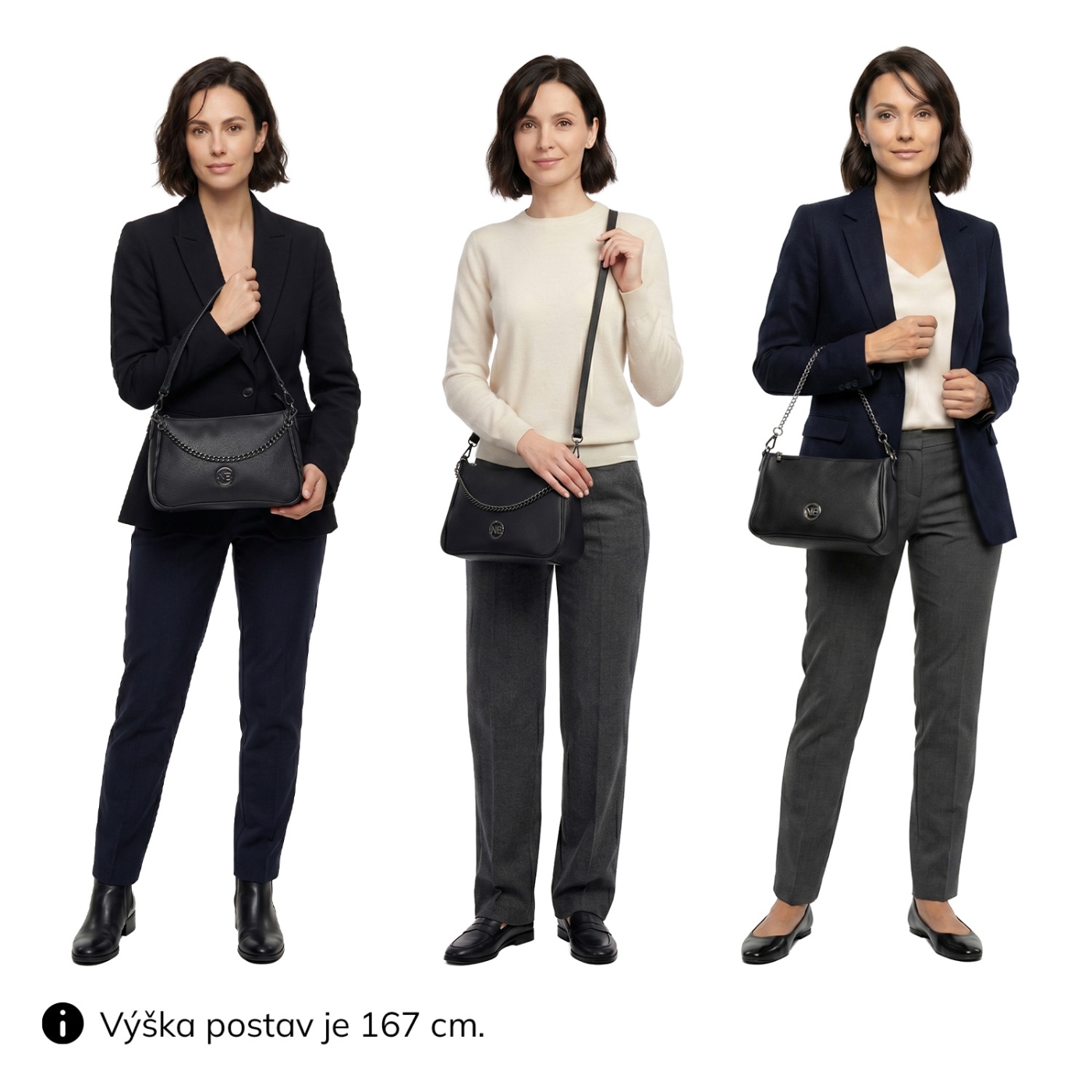 Kožená crossbody kabelka se stříbrným řetízkem Noelia Bolger materiál kůže zapínání na zip barva černá velikost malá NB 3015 C Na postavě