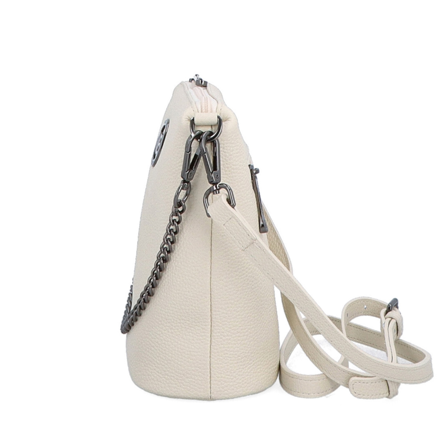 Malá kožená crossbody kabelka s výrazným řetízkem Noelia Bolger materiál kůže zapínání na zip barva béžová velikost malá NB 3016 K Z boku