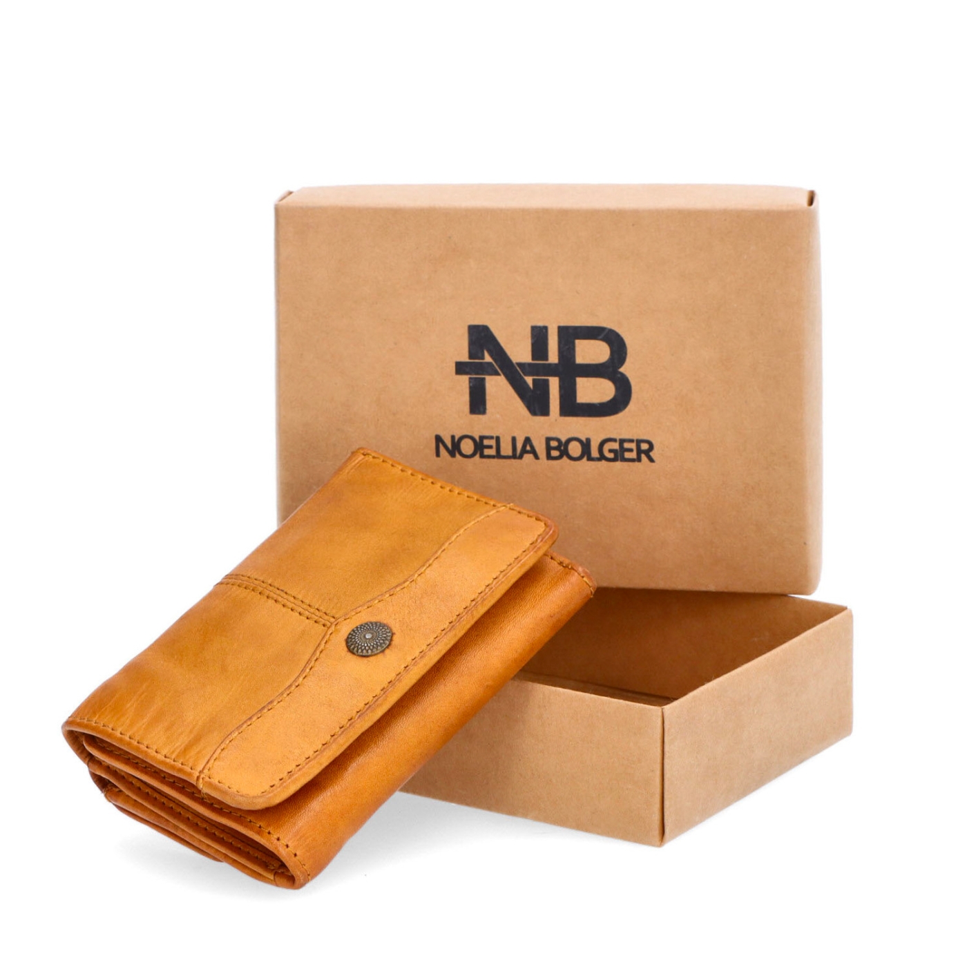 Minimalistická kožená peněženka s prošíváním Noelia Bolger materiál kůže zapínání na cvoček barva žlutá velikost malá 5129 NB ZLU Krabička