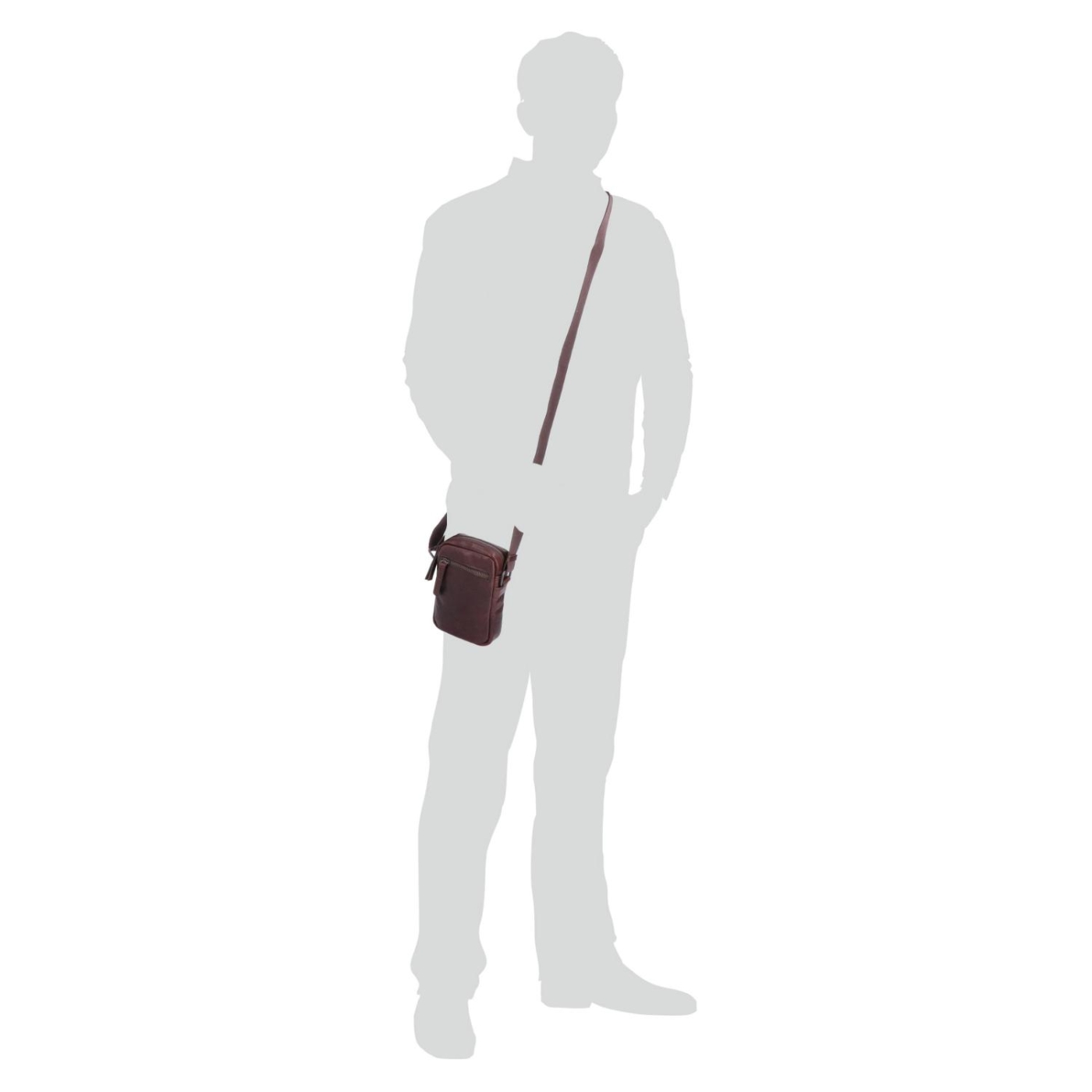Malá kožená crossbody Poyem materiál kůže zapínání na zip barva hnědá velikost malá 2220 Poyem H Na postavě