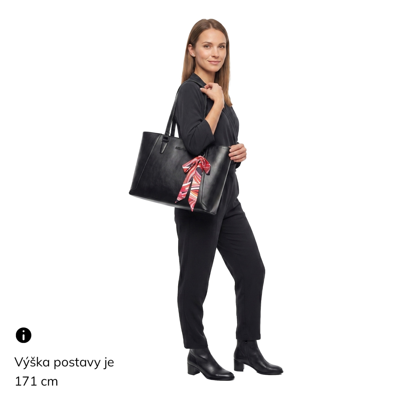 Prostorná shopper kabelka s ozdobným šátkem Le Sands materiál syntetická kůže zapínání na zip barva šedá velikost velká 7705 TS Na postavě