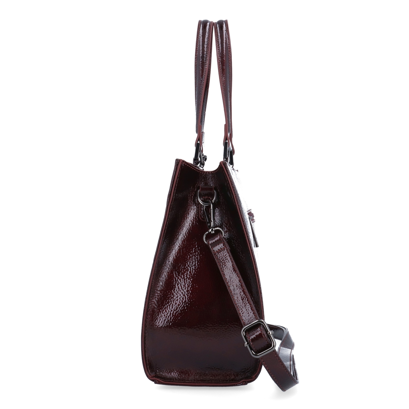 Kabelka do ruky s odnímatelným crossbody popruhem a přívěskem Le Sands materiál syntetická kůže zapínání na zip barva vínová velikost střední 4638 BO Z boku