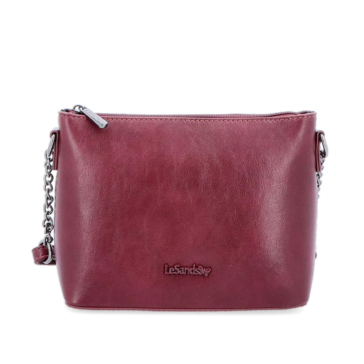 Společenská crossbody kabelka s řetízkem Le Sands materiál syntetická kůže zapínání na zip barva vínová velikost malá 7708 BO Zepředu