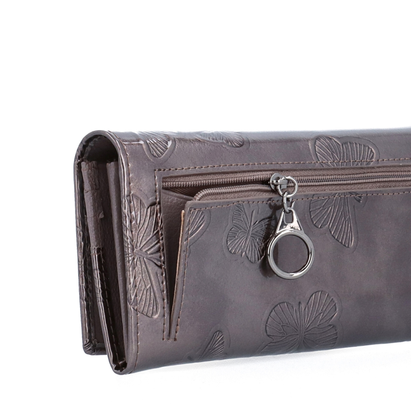 Elegantní dlouhá peněženka Carmelo materiál kůže zapínání na cvoček barva taupe velikost velká 2109 M T Polobok zezadu
