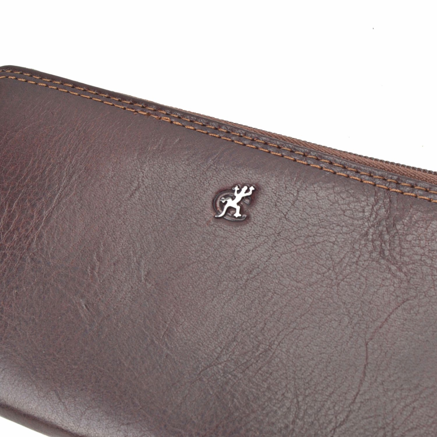 Kožená peněženka penál Cosset materiál kůže zapínání na zip barva hnědá velikost velká 4492 Komodo H Logo