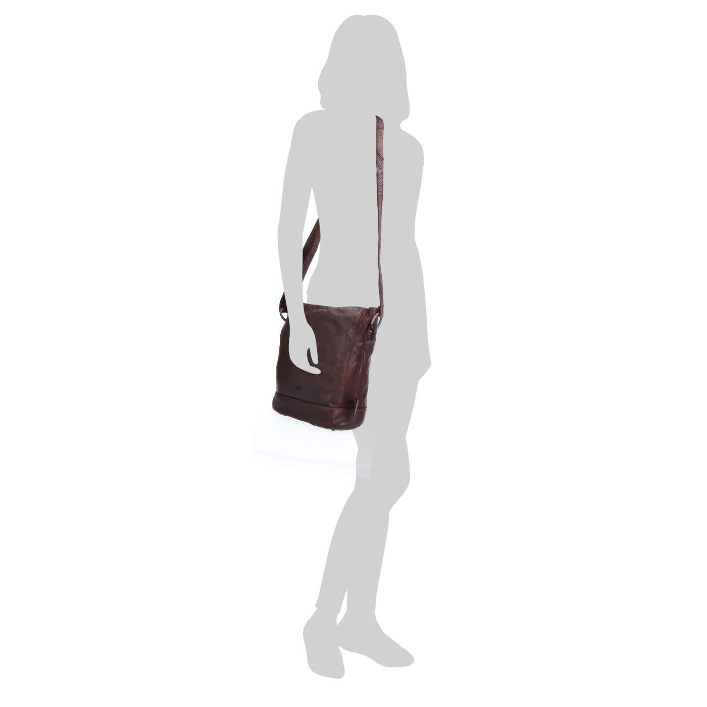 Kožená crossbody kabelka s designovým prošitím Noelia Bolger materiál kůže zapínání na zip barva vínová velikost střední NB 2089 BO Na postavě