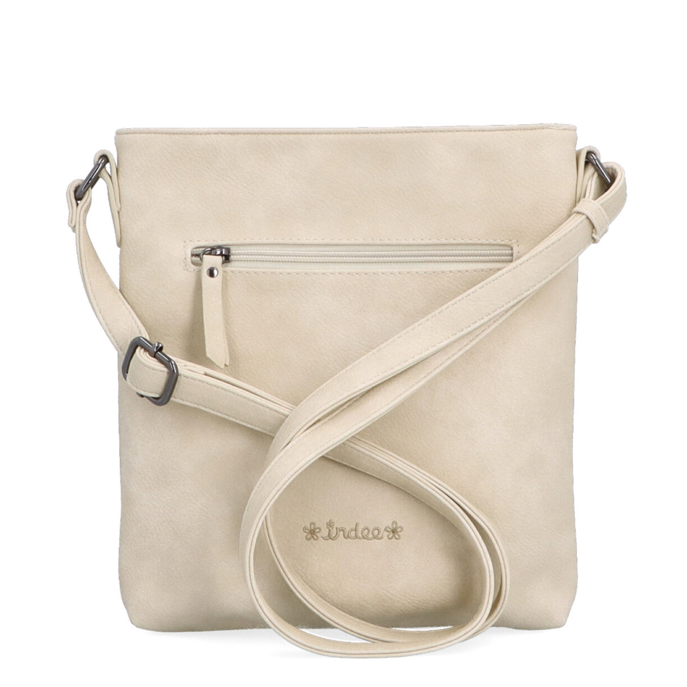 Středně velká crossbody kabelka s motivem Indee materiál syntetická kůže zapínání na zip barva béžová velikost malá 6329 BE Zezadu