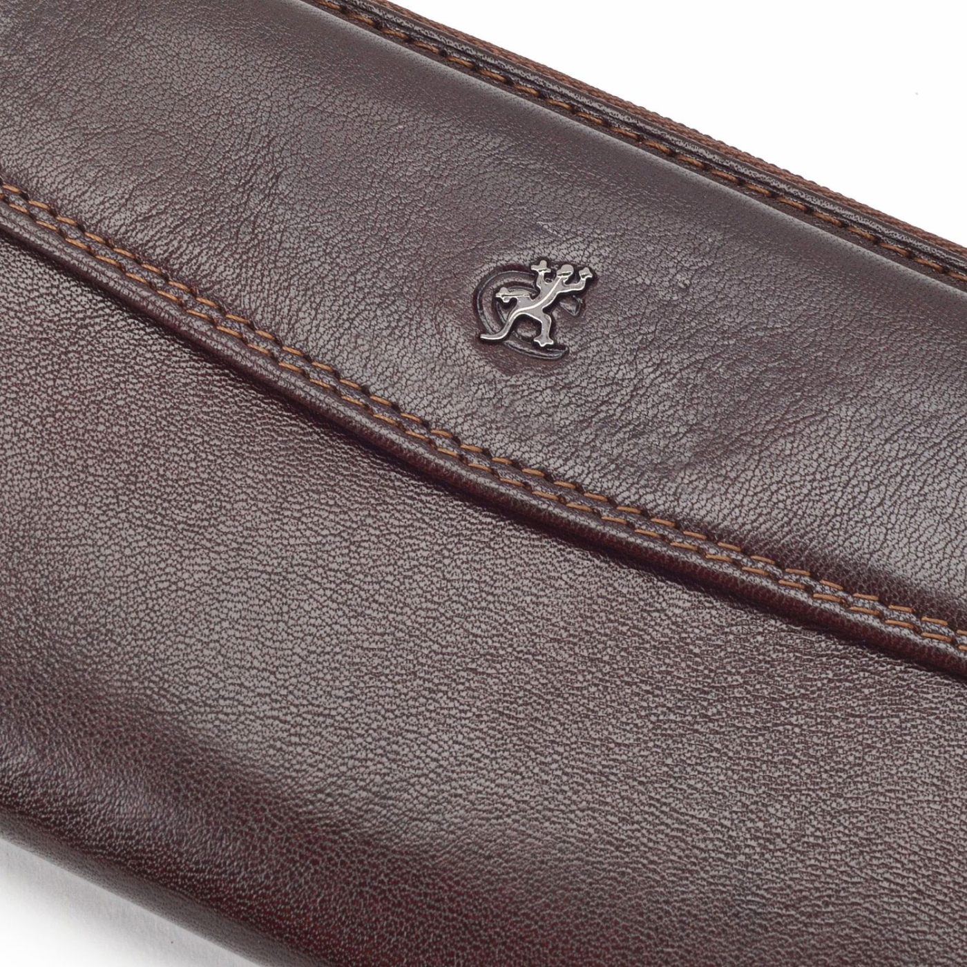 Kožená peněženka penál Cosset materiál kůže zapínání na zip barva hnědá velikost velká 4491 Komodo H Logo