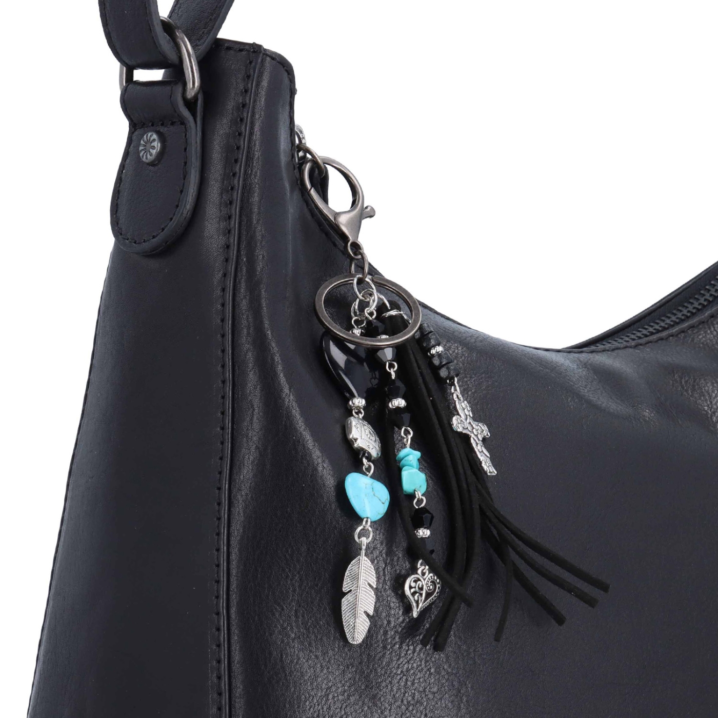 Kožená crossbody kabelka s moderním přívěskem Noelia Bolger materiál kůže zapínání na zip barva černá velikost střední NB 3106 C Detail