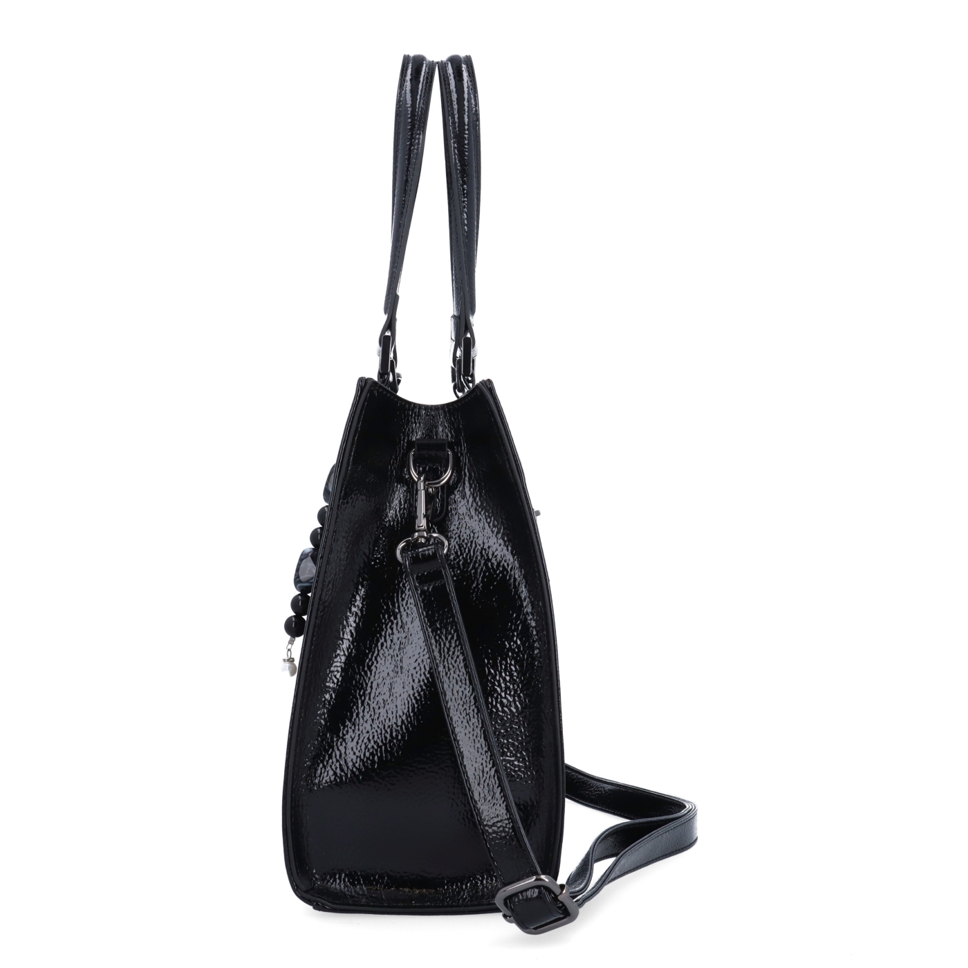 Kabelka do ruky s odnímatelným crossbody popruhem a přívěskem Le Sands materiál syntetická kůže zapínání na zip barva černá velikost střední 4638 C Z boku