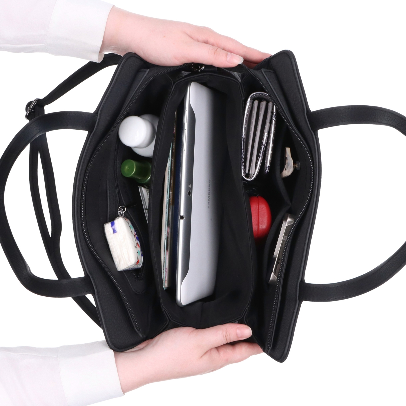 Elegantní kabelka s odnímatelným crossbody popruhem Le Sands materiál syntetická kůže zapínání na zip barva černá velikost střední 4649 C Vnitřek