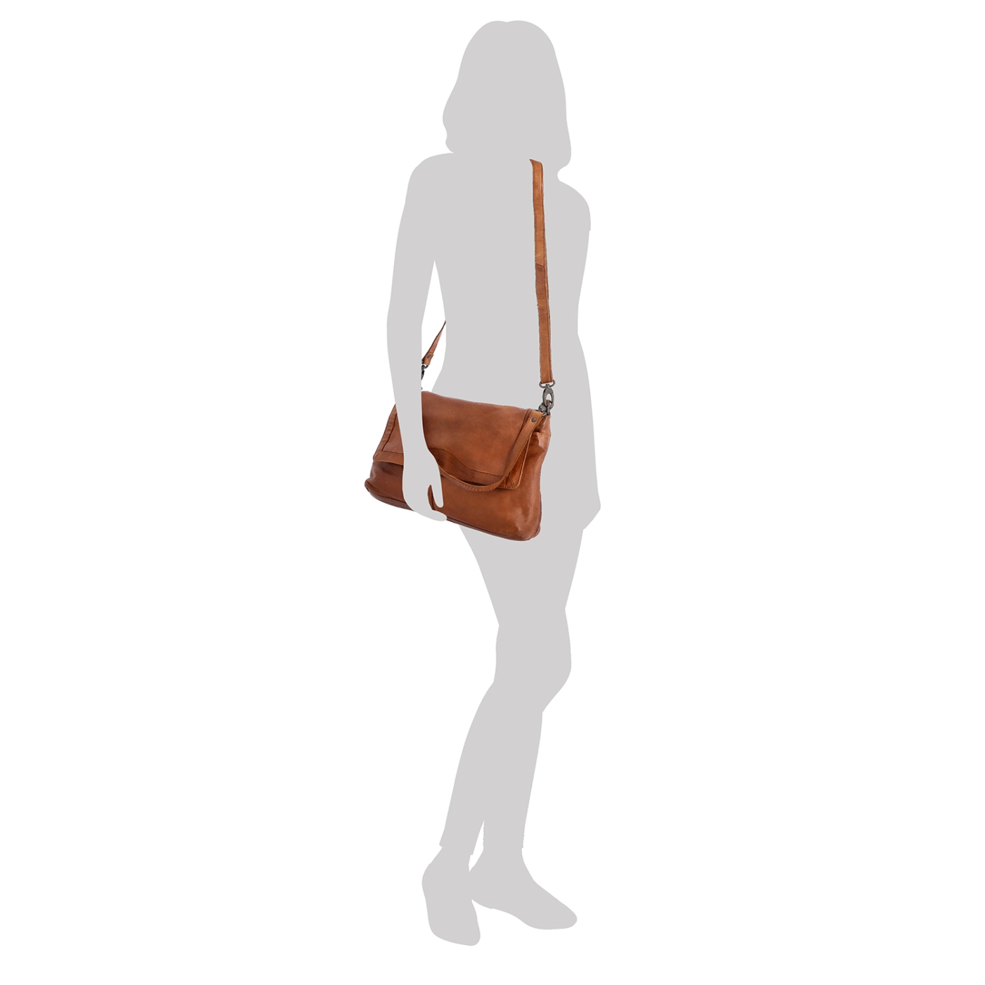 Crossbody kabelka z pravé kůže s klopou Noelia Bolger materiál kůže zapínání s klopou barva koňaková velikost střední NB 2024 KO Na postavě