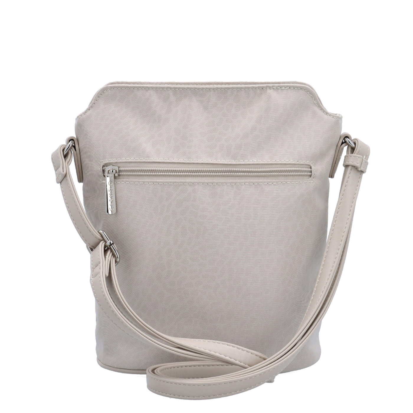 Praktická crossbody kabelka s extra kapsou Carmelo materiál nylon zapínání na zip barva béžová velikost malá 6607 BE LE Zezadu