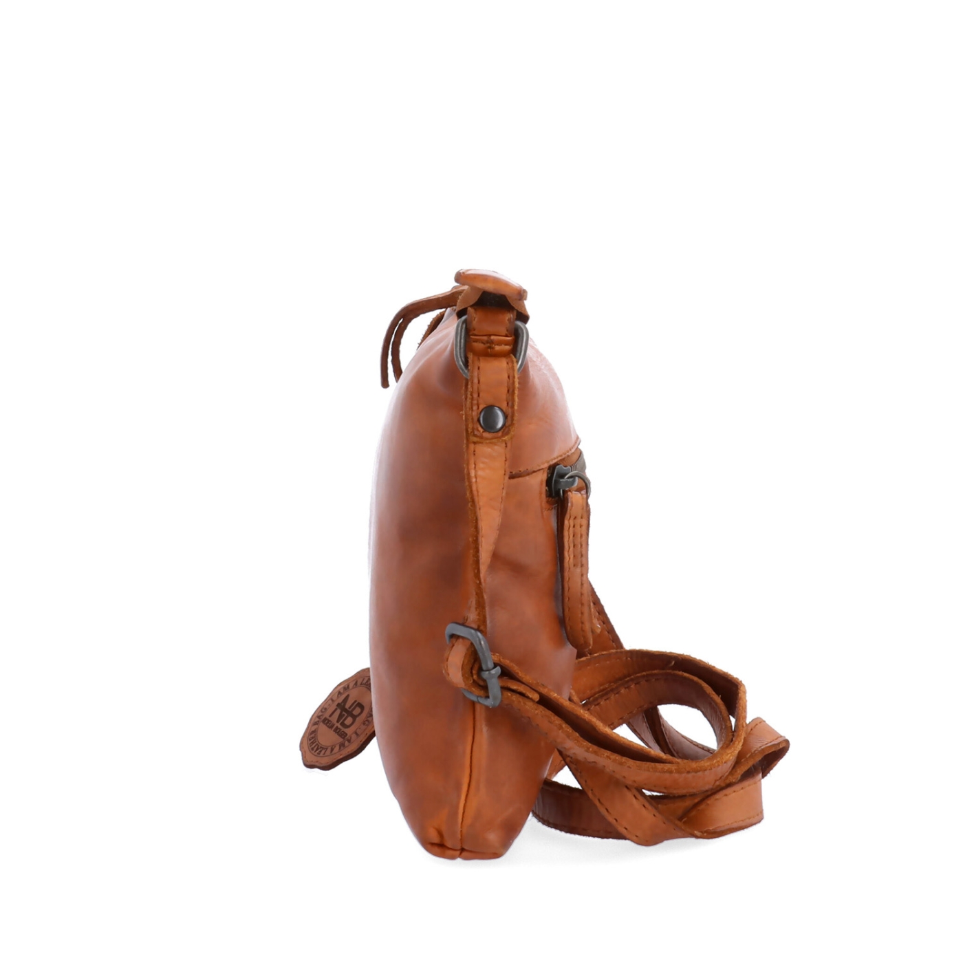 Elegantní kožená crossbody kabelka Noelia Bolger materiál kůže zapínání na zip barva koňaková velikost malá NB 2415 KO Z boku