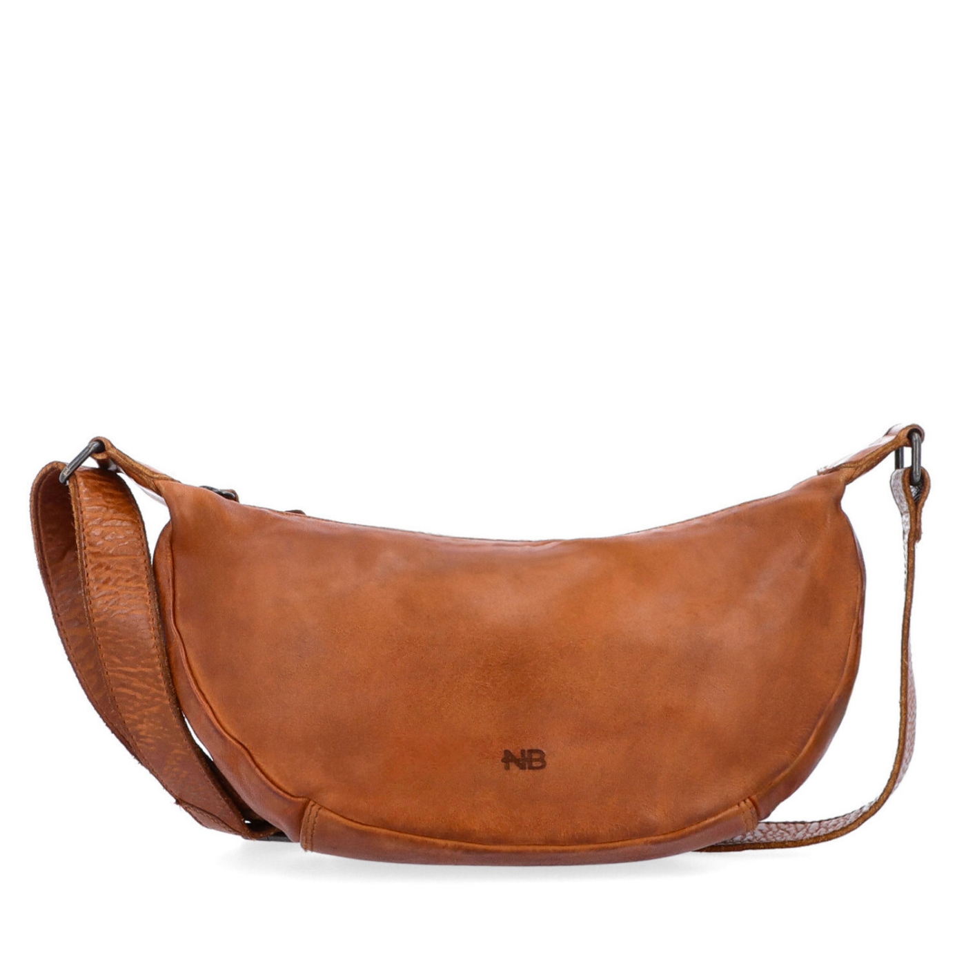 Malá kožená moonbag kabelka Noelia Bolger materiál kůže zapínání na zip barva koňaková velikost malá NB 2411 KO Zepředu
