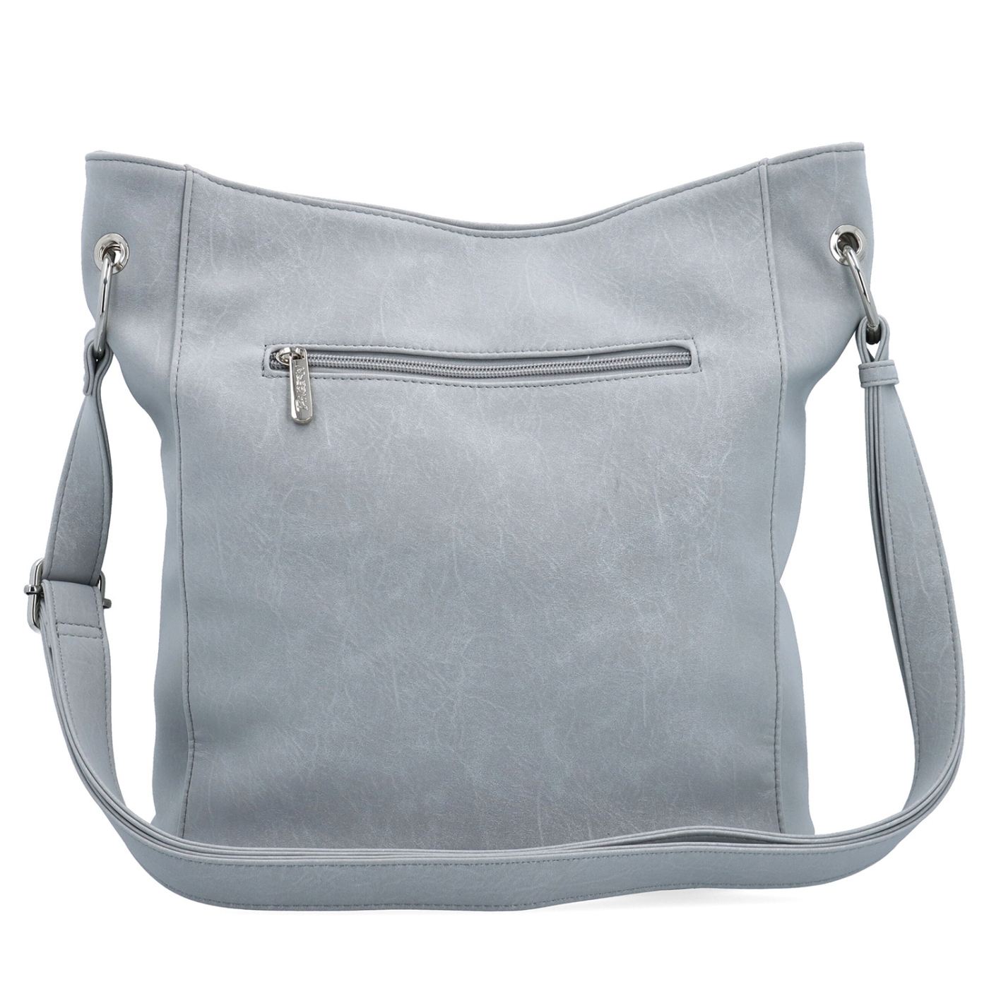 Městská crossbody kabelka s hebkým povrchem a děleným vnitřkem Tangerin materiál syntetická kůže zapínání na zip barva šedá velikost střední 7015 SS Zezadu