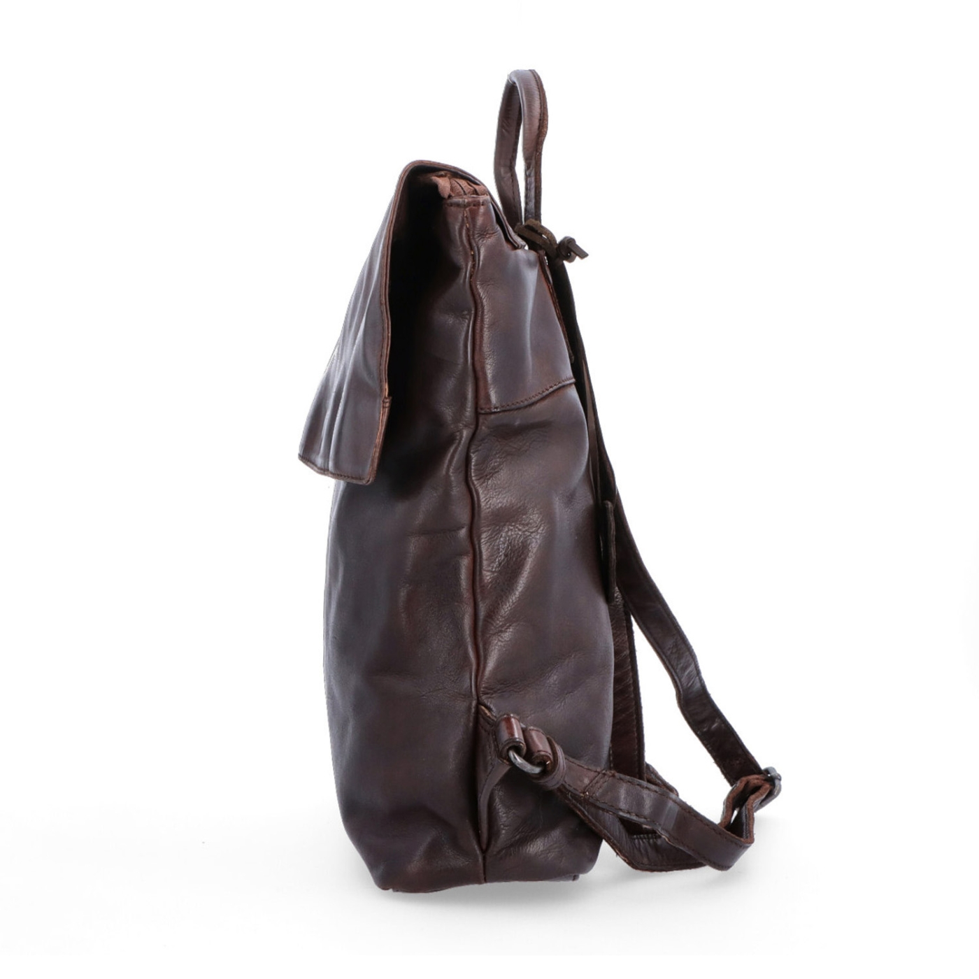Kožený batoh s klopou ve vintage stylu Noelia Bolger materiál kůže zapínání na zip barva hnědá velikost střední NB 2014 H Z boku