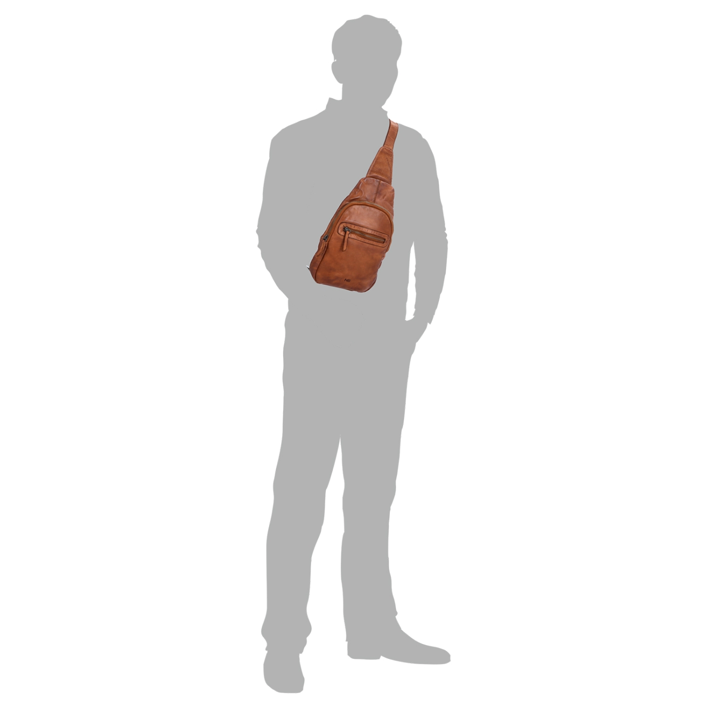 Kožený crossbody bodybag s variabilním nošením Noelia Bolger materiál kůže zapínání na zip barva koňaková velikost malá NB 2034 KO Na postavě