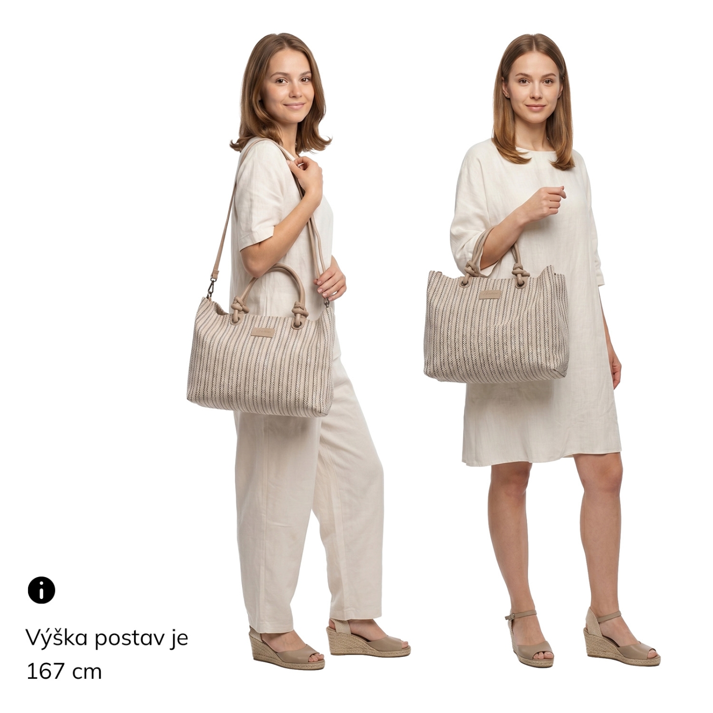 Prostorná shopper kabelka s originálními uchy Le Sands materiál syntetická kůže zapínání na zip barva béžová velikost velká 4613 BE Na postavě
