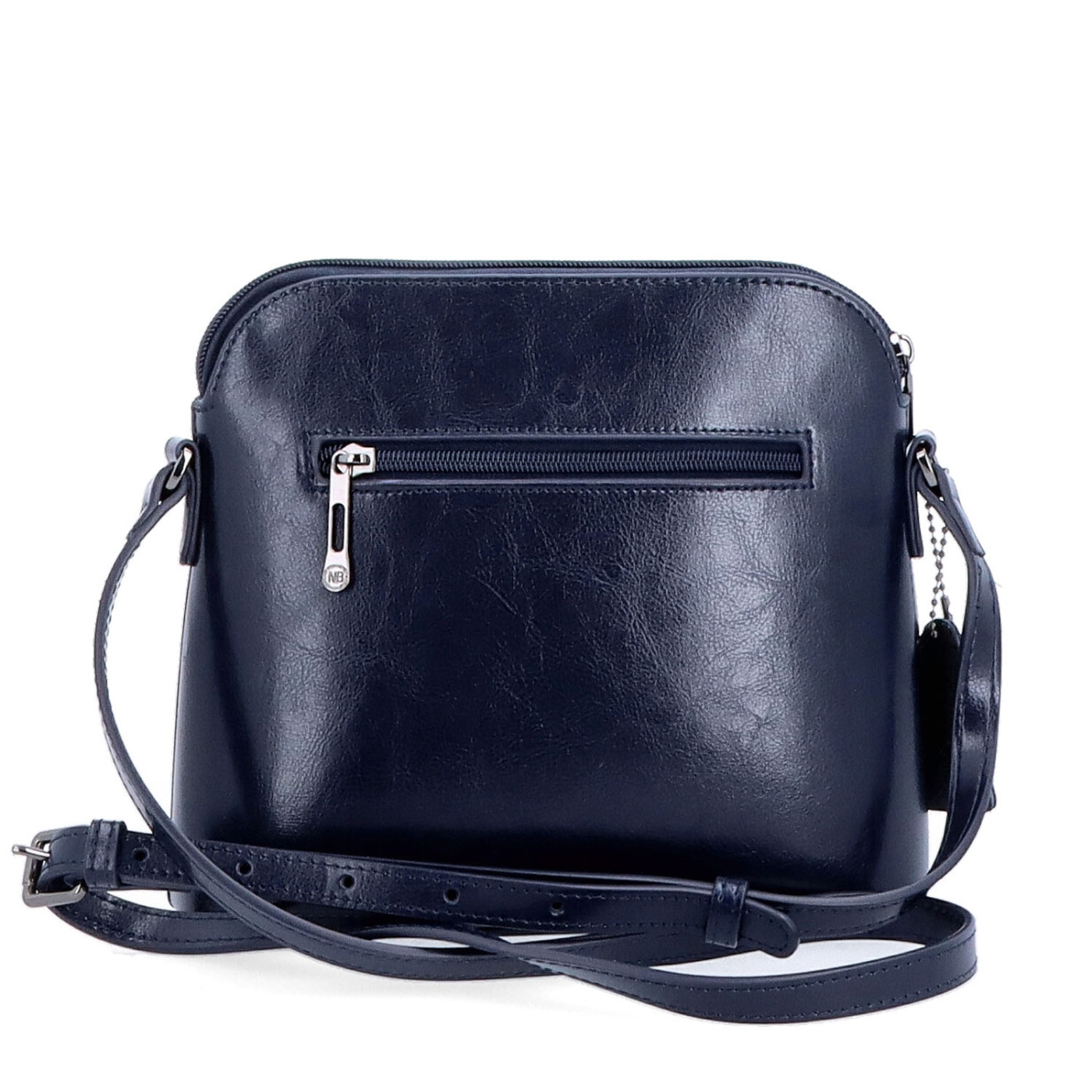 Elegantní kožená crossbody k šatům i saku Noelia Bolger materiál kůže zapínání na zip barva modrá velikost malá NB 0078 TM Zezadu