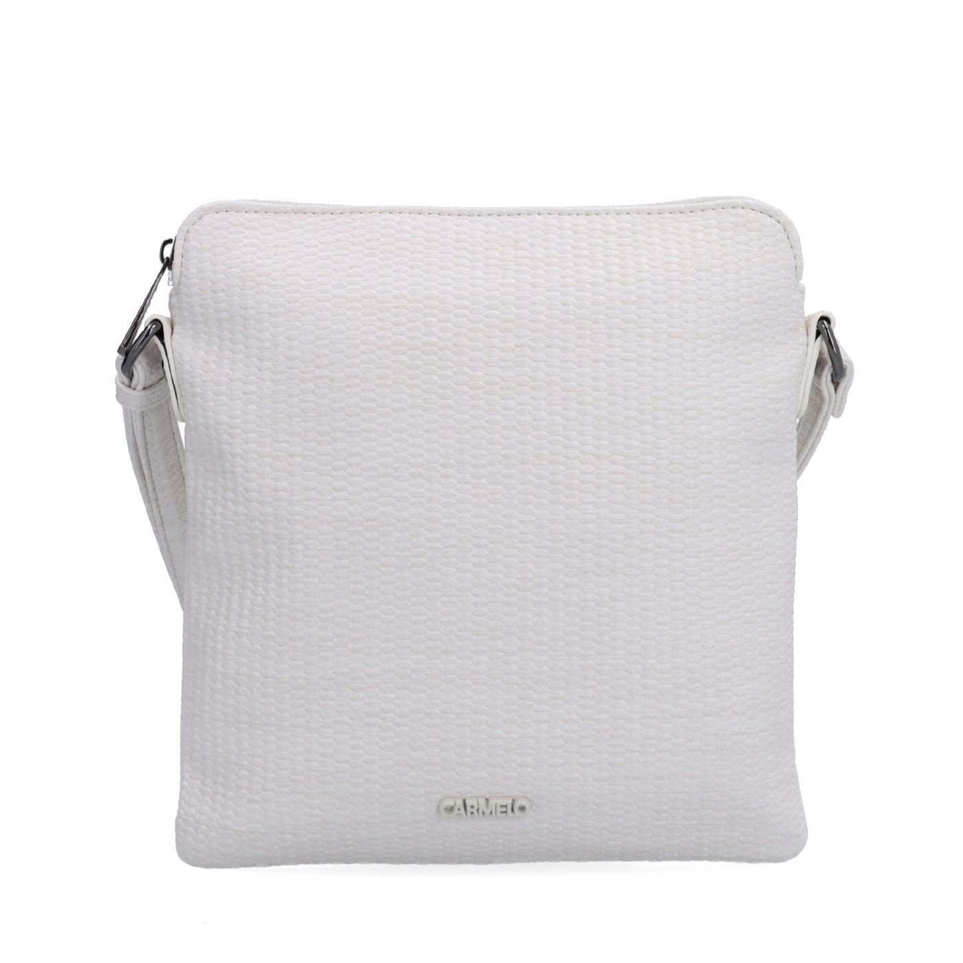 Minimalistická crossbody kabelka s jemným vzorem Carmelo materiál syntetická kůže zapínání na zip barva béžová velikost malá 4397 K Zepředu