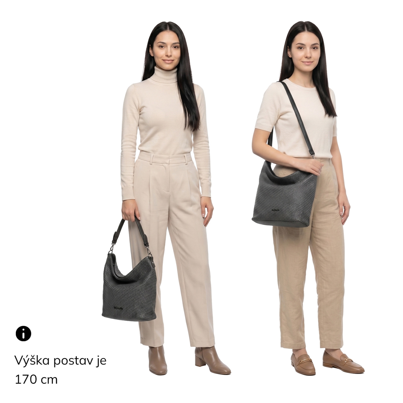 Ležérní kabelka typu hobo s odepínatelnými popruhy Le Sands materiál syntetická kůže zapínání na zip barva černá velikost střední 4621 C Na postavě