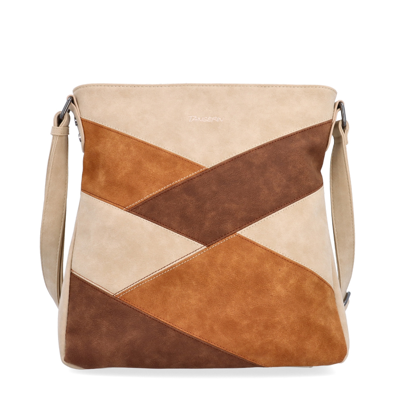 Crossbody kabelka s originálním designem Tangerin materiál syntetická kůže zapínání na zip barva béžová velikost střední 1118 BE Zepředu