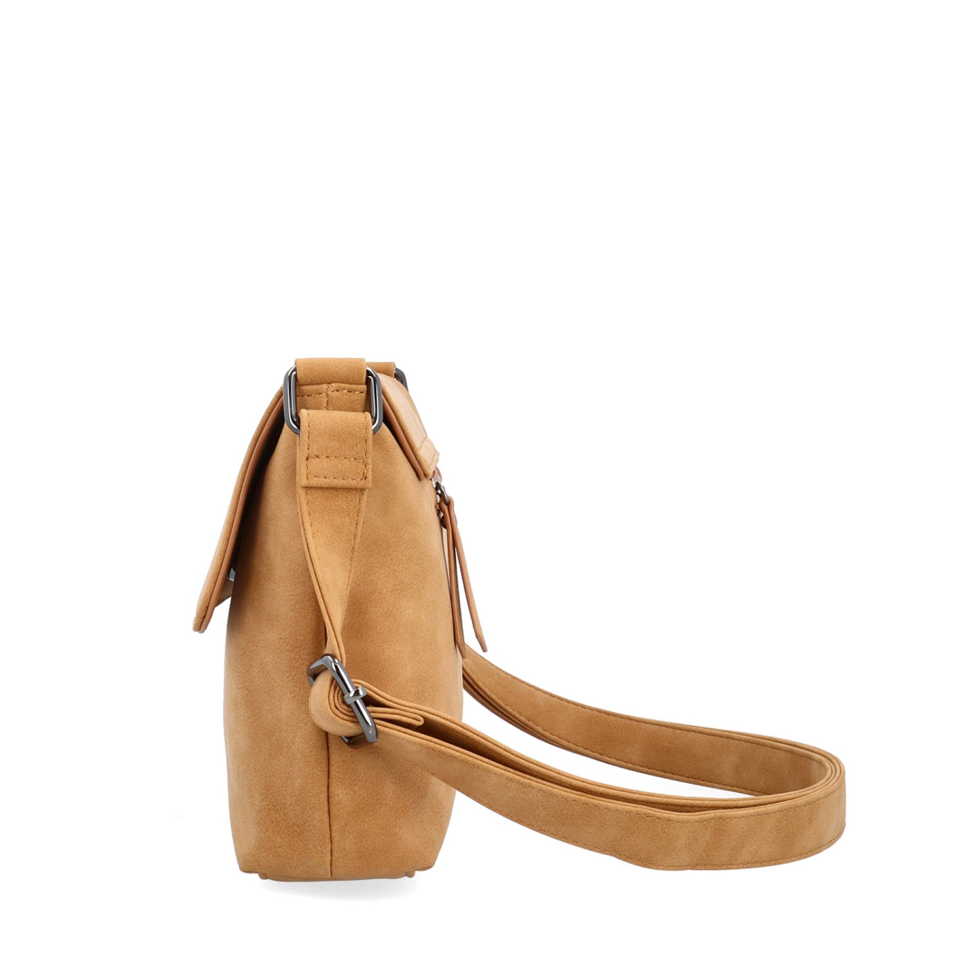 Praktická crossbody kabelka s klopou Tangerin materiál syntetická kůže zapínání na cvoček barva koňaková velikost střední 1116 CAM Z boku