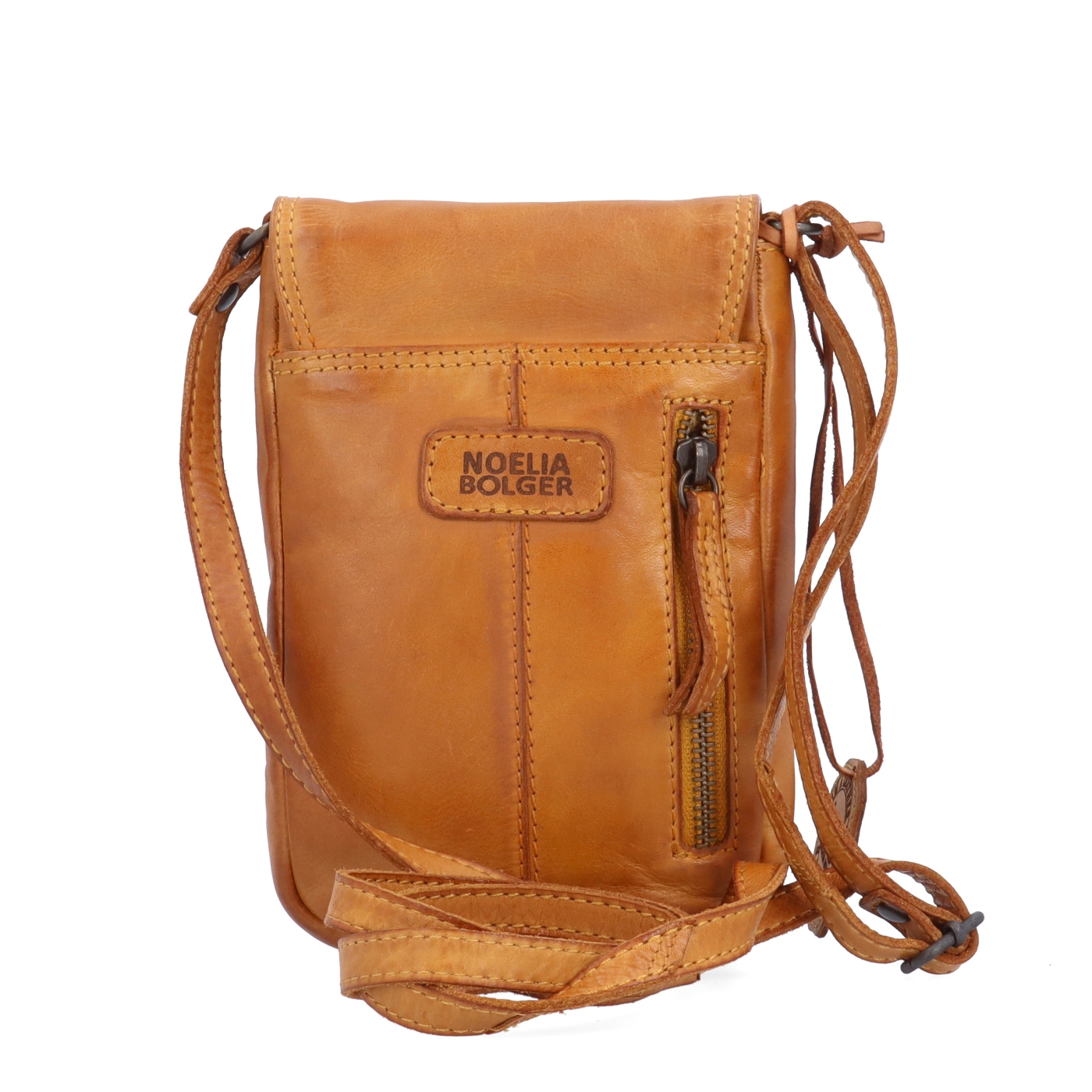Kožená crossbody taška s klopou Noelia Bolger materiál kůže zapínání s klopou barva žlutá velikost malá NB 2418 ZLU Zezadu