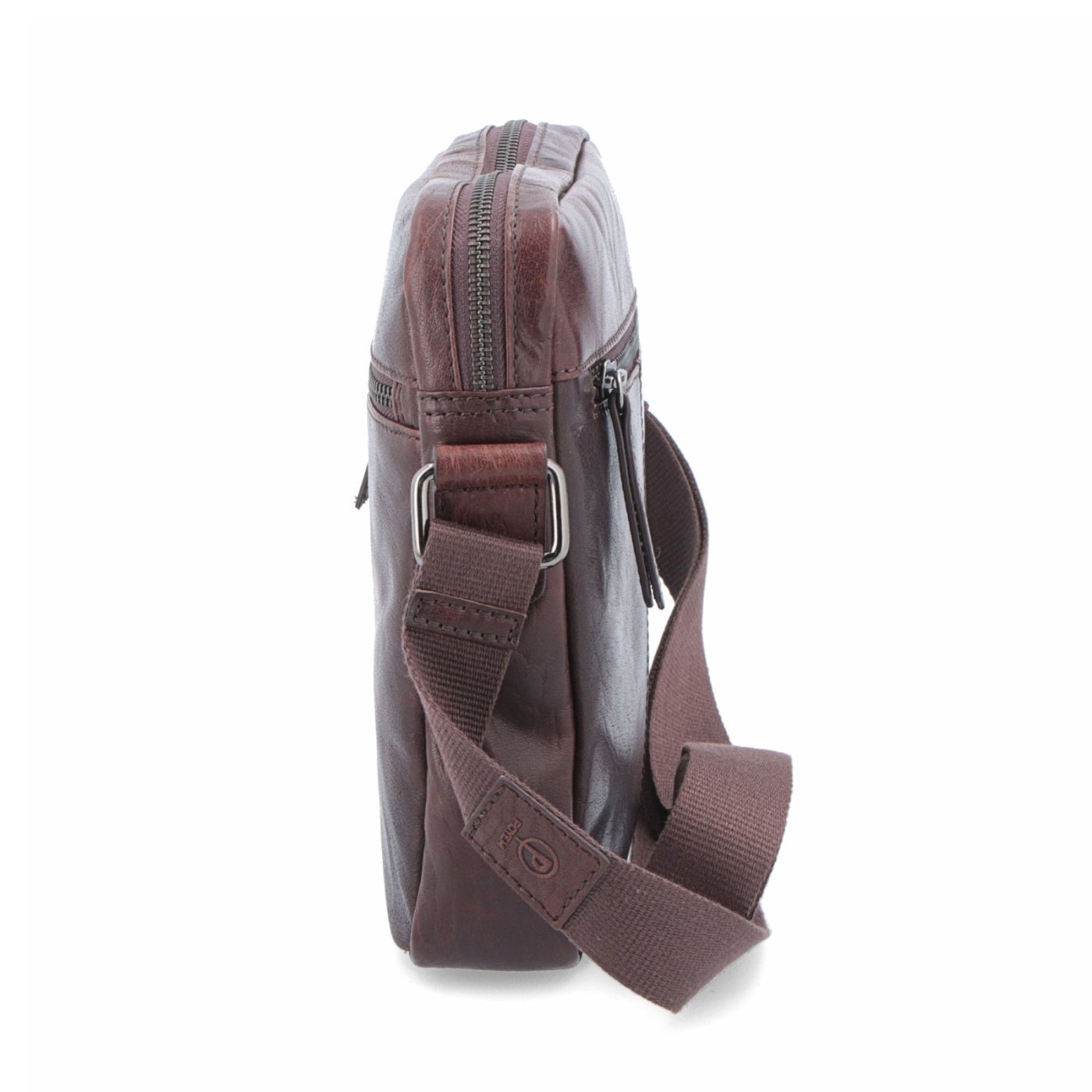Kožená crossbody taška Poyem materiál kůže barva hnědá velikost malá 2206 Poyem H Z boku