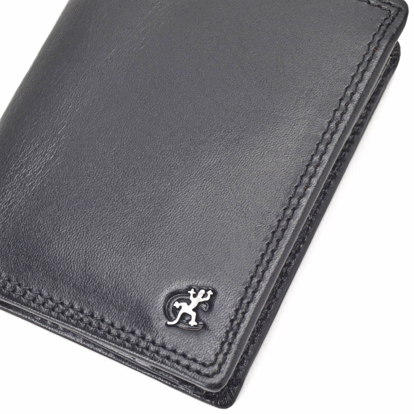 Kožená peněženka na výšku Cosset materiál kůže zapínání Bez zapínání barva černá velikost malá 4501 Komodo C Logo