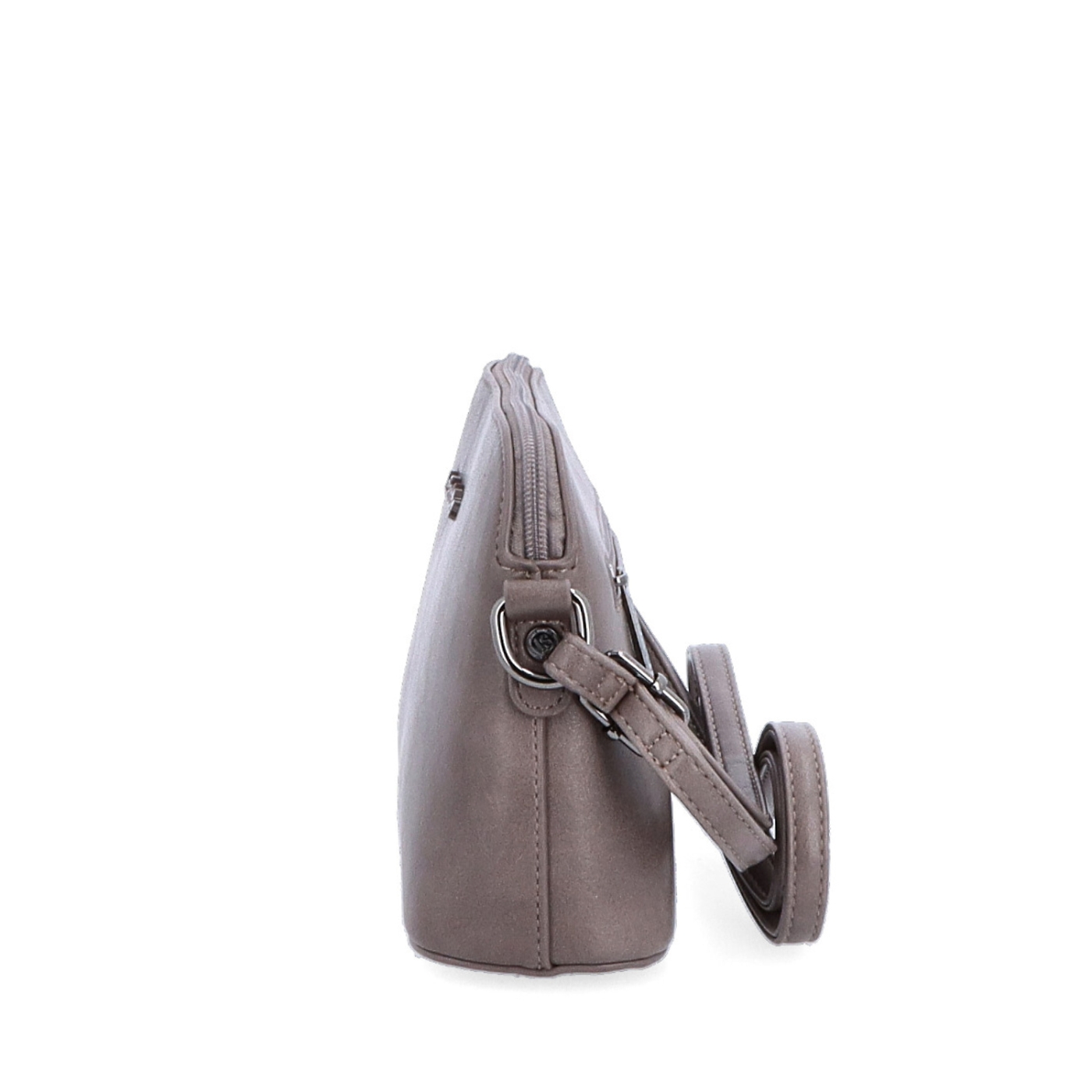 Minimalistická crossbody kabelka LeSands materiál syntetická kůže zapínání na zip barva taupe velikost malá 7710 T Z boku