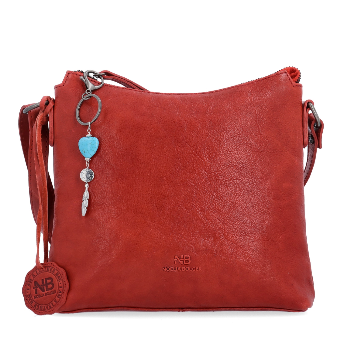 Kožená crossbody kabelka s přívěskem Noelia Bolger materiál kůže zapínání na zip barva červená velikost malá NB 3100 CV Zepředu