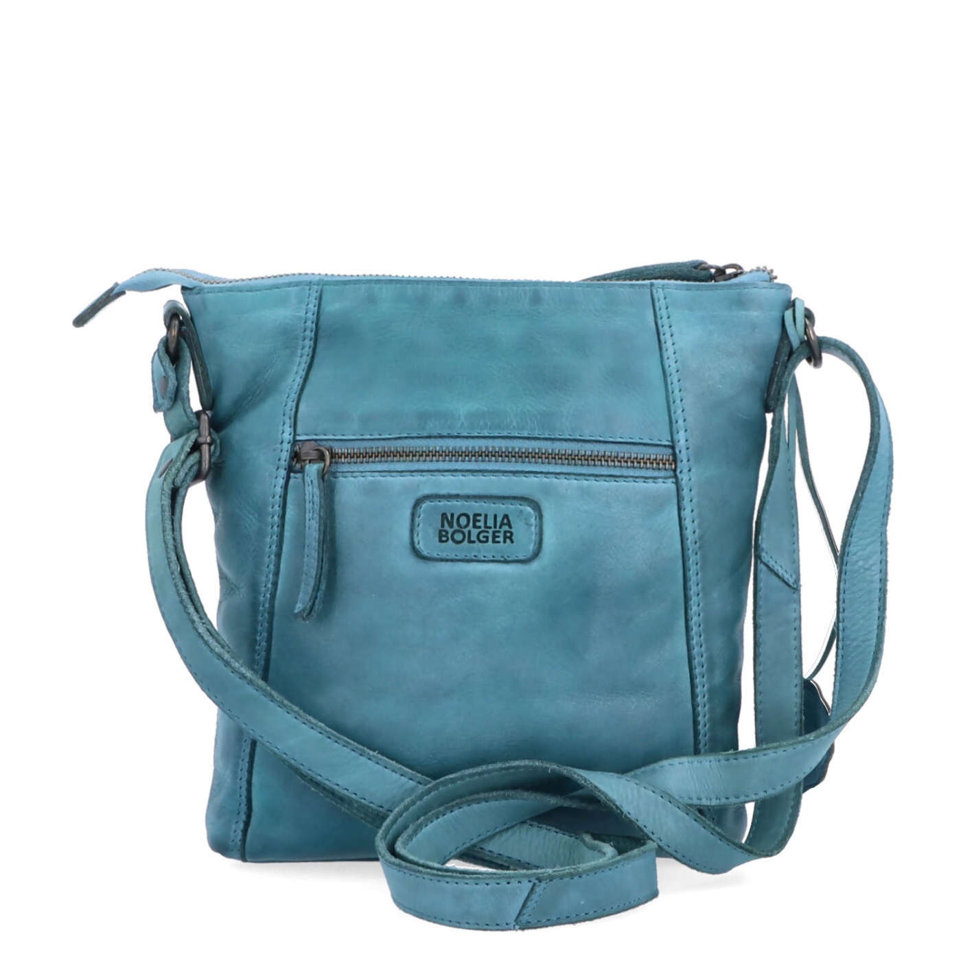 Malá kožená crossbody s prošitím Noelia Bolger materiál kůže zapínání na zip barva tyrkysová velikost malá NB 2086 TYR Zezadu