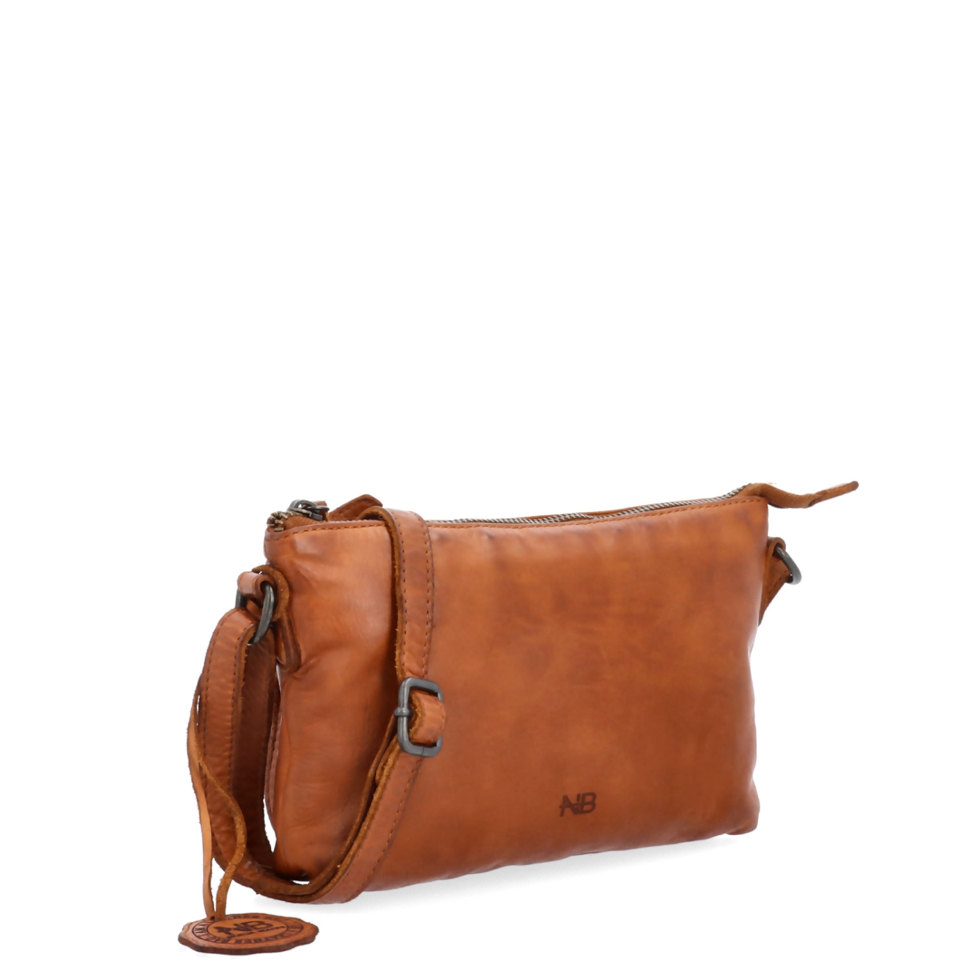 Kožená crossbody s čistými liniemi Noelia Bolger materiál kůže zapínání na zip barva koňaková velikost malá NB 2414 KO