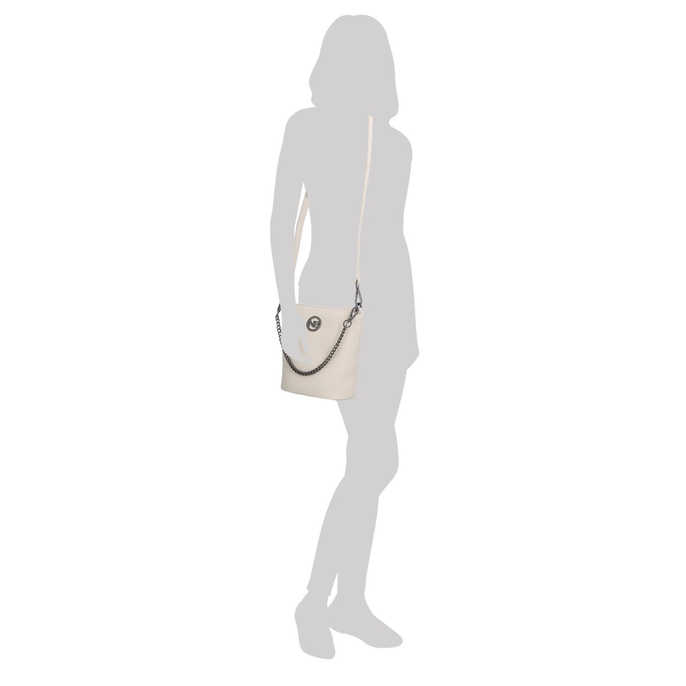 Malá kožená crossbody kabelka s výrazným řetízkem Noelia Bolger materiál kůže zapínání na zip barva béžová velikost malá NB 3016 K Na postavě