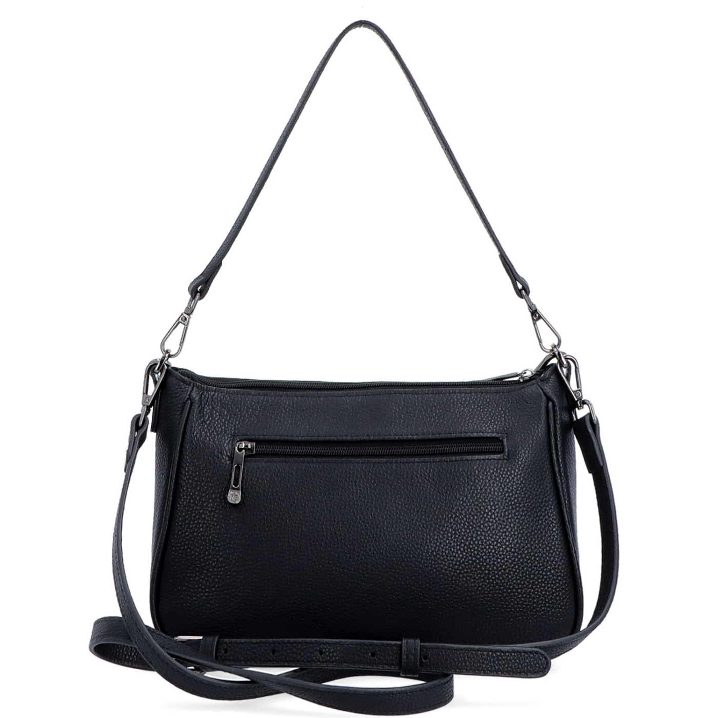 Kožená crossbody kabelka se stříbrným řetízkem Noelia Bolger materiál kůže zapínání na zip barva černá velikost malá NB 3015 C Zezadu